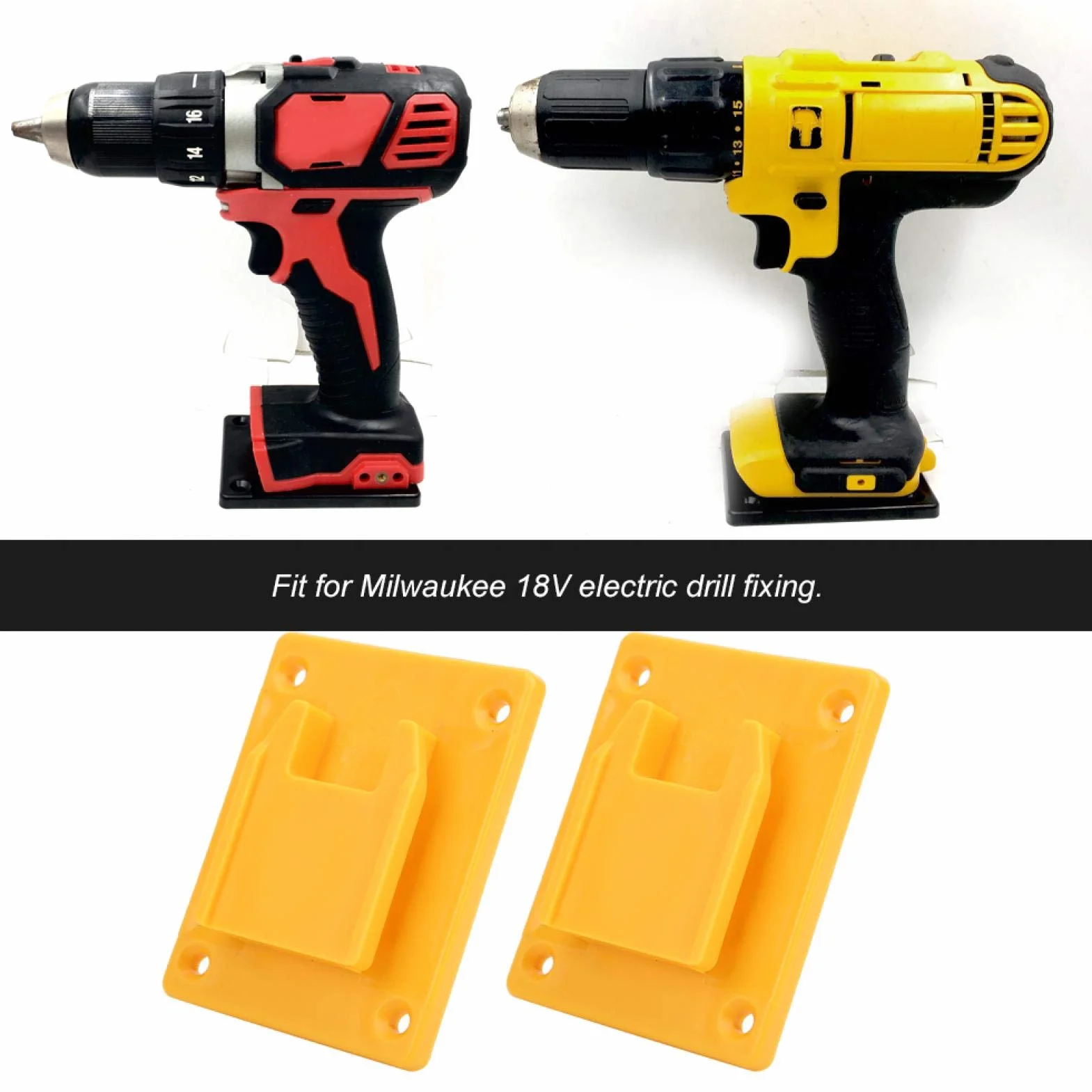Base de support pour machine à outils électriques, 2 pièces ABS 3,7 x 3 x 0,8 pouces, pour fixation d'étagère murale (Jaune)