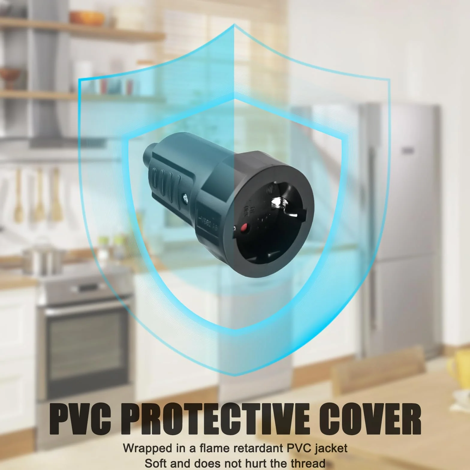 Lot de 3 paires de fiches Schuko 250V 16A IP44 en caoutchouc avec protection anti-torsion noir