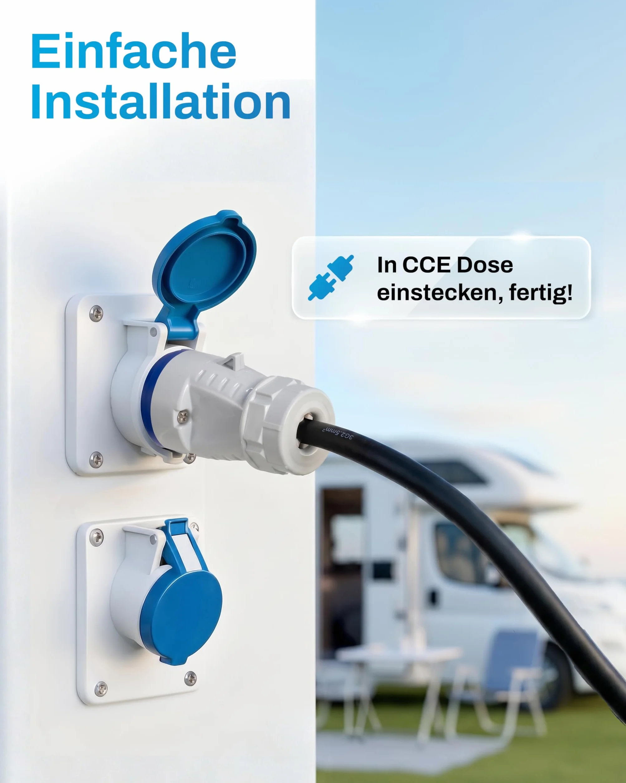 Adaptateur CEE mâle vers Prise Schuko Femelle 1,5m IP44 H07RN-F 3G2,5 230V 16A