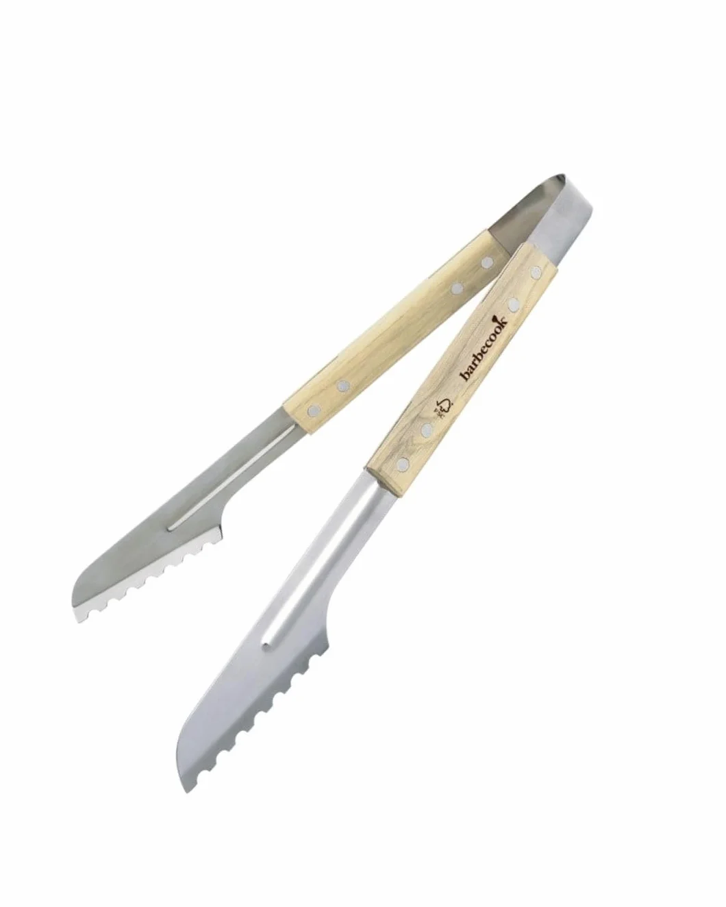 Barbecook pince bbq, pince de luxe, pince à barbecue, accessoire barbecue, Acier Inox/Bouleau, 40 cm, Argent