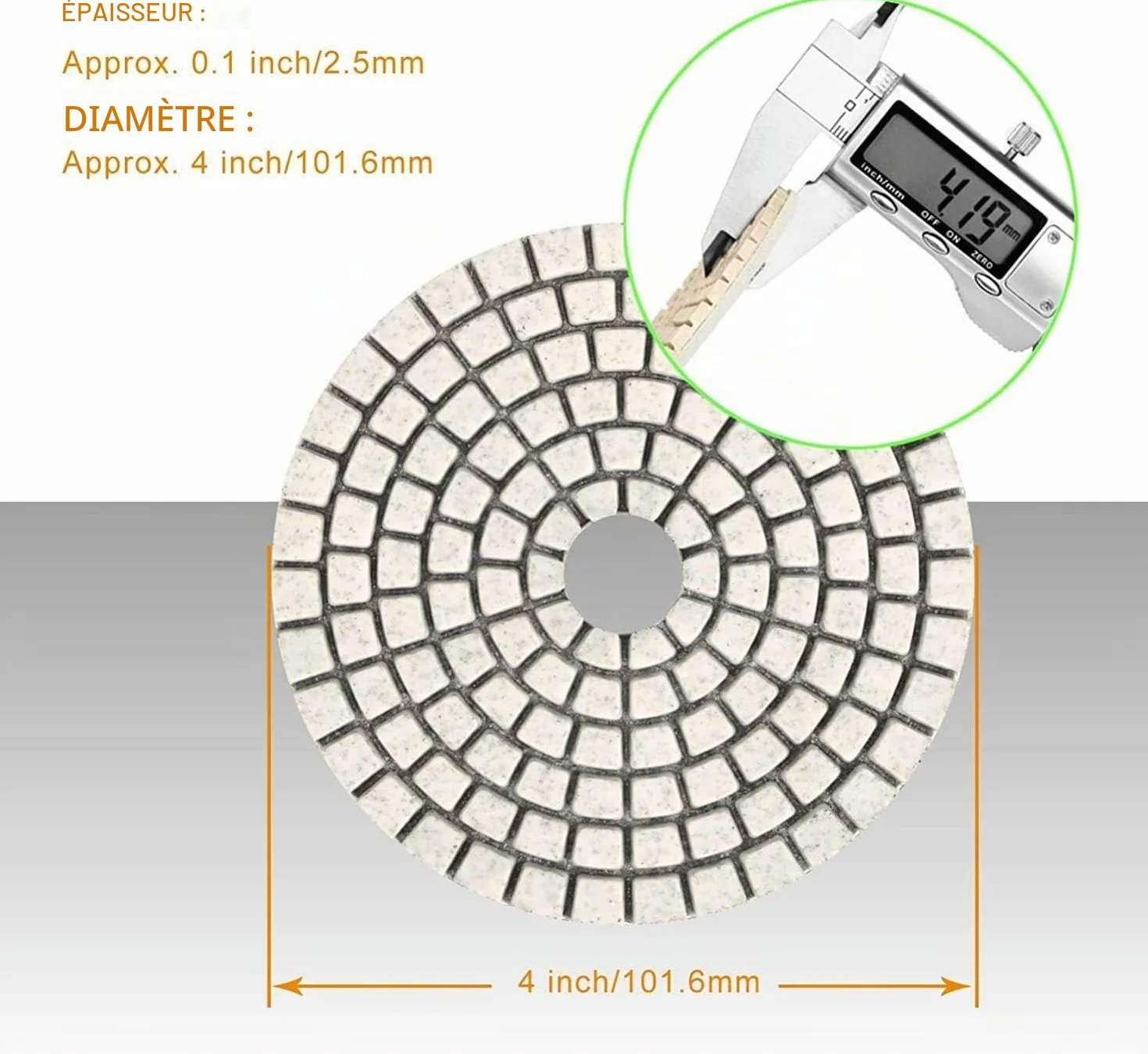 SPTA Disque de Polissage Diamant 4 pouces 100mm 15 Pcs Béton Granit Marbre 50#-6000#