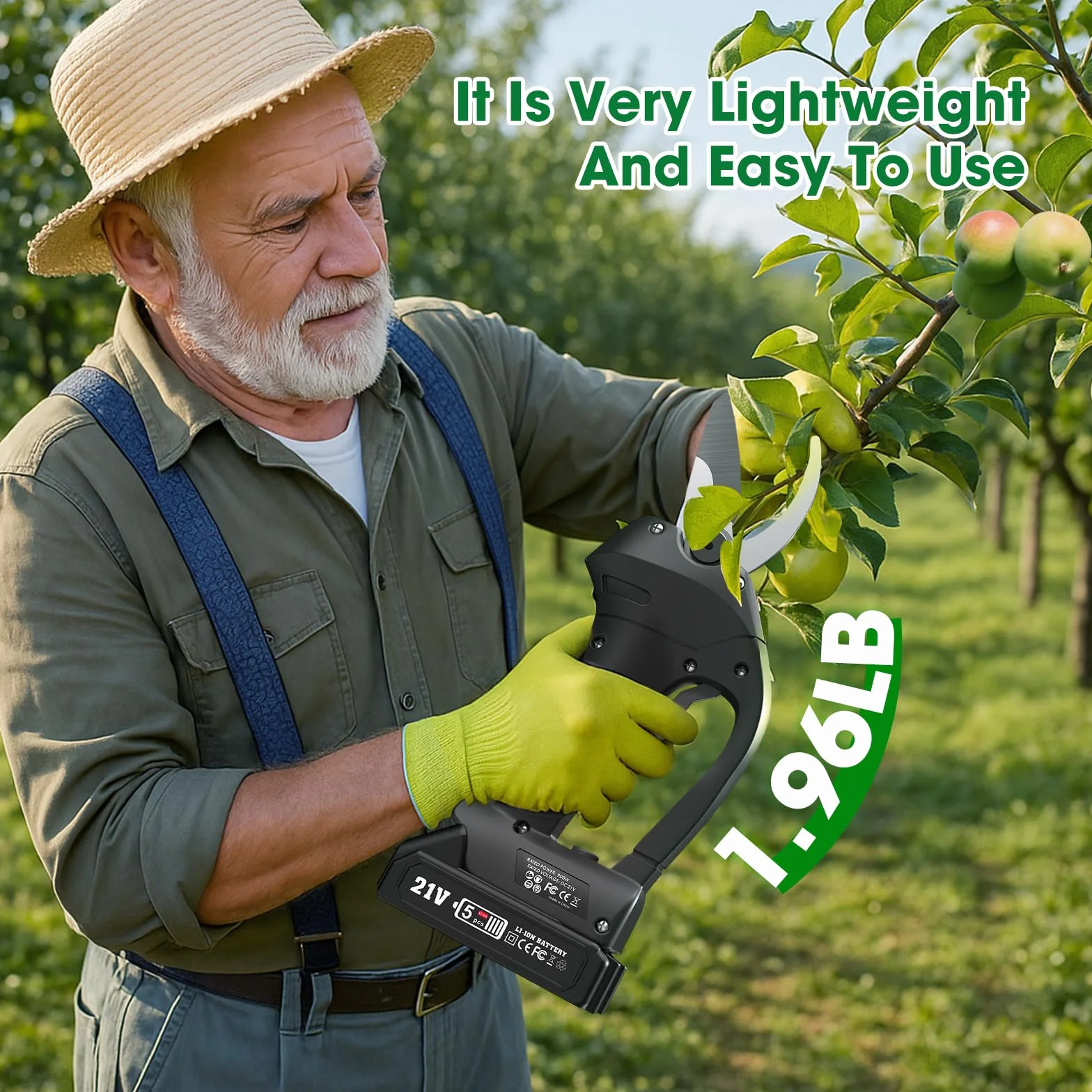 Sécateur Électrique Sans fil, 40mm Secateur Electrique, 2 x 1300mAh Batteries pour la taille, le jardinage, les arbres fruitiers et le vignoble Ciseau
