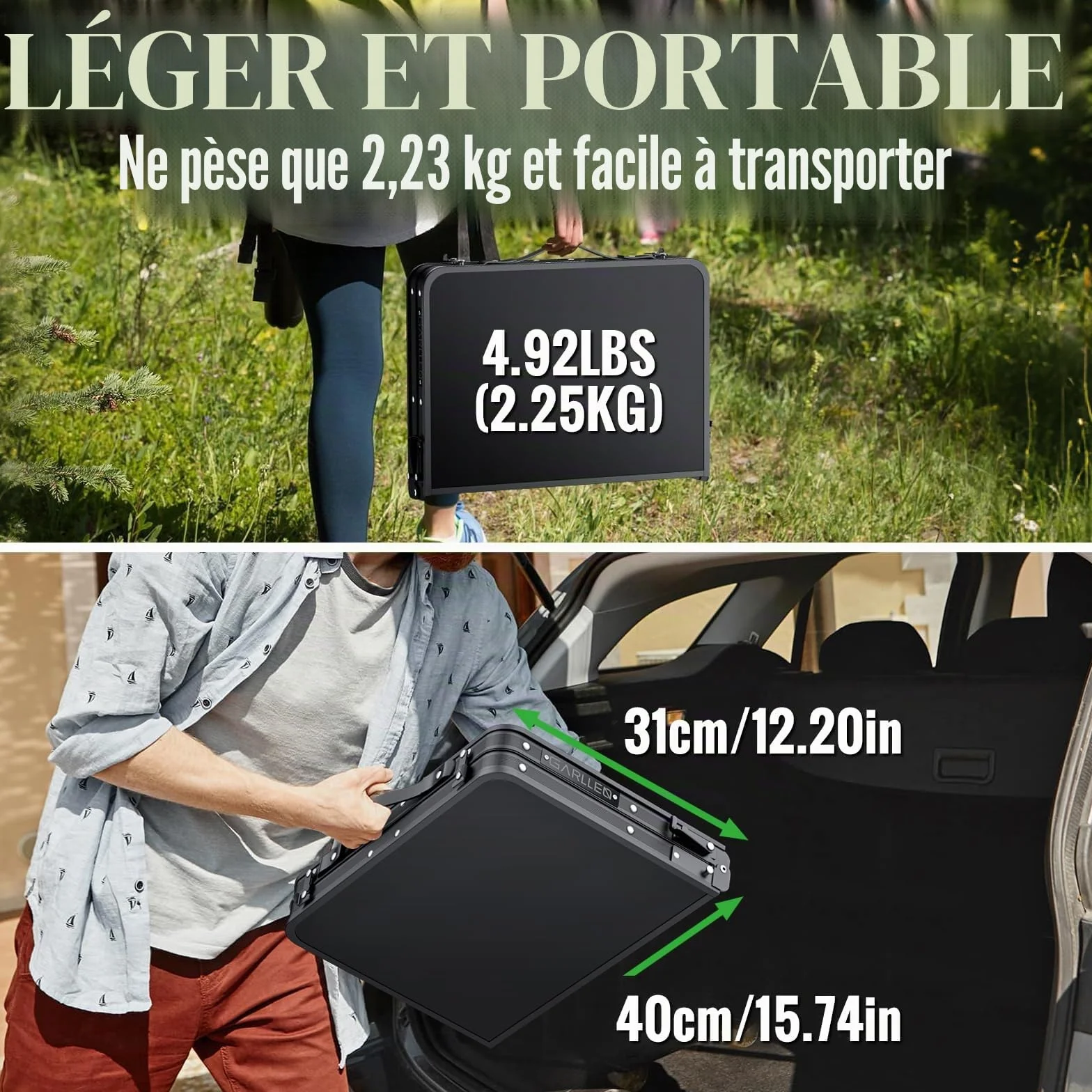 GARLLEN Table de Camping Pliante 58x40 cm 3 Hauteurs Réglables Noir