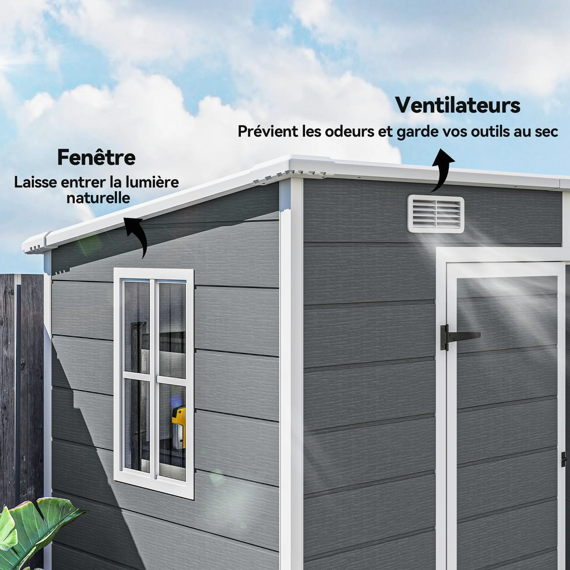 Outsunny Abri de Jardin 2,54 m² cabane de Jardin extérieur 2,4 x 1,3 m cabanon Rangement Outils avec Fondation, fenêtre, Portes verrouillables et 2 aérations, abri à Outils en Aluminium et PP, Gris
