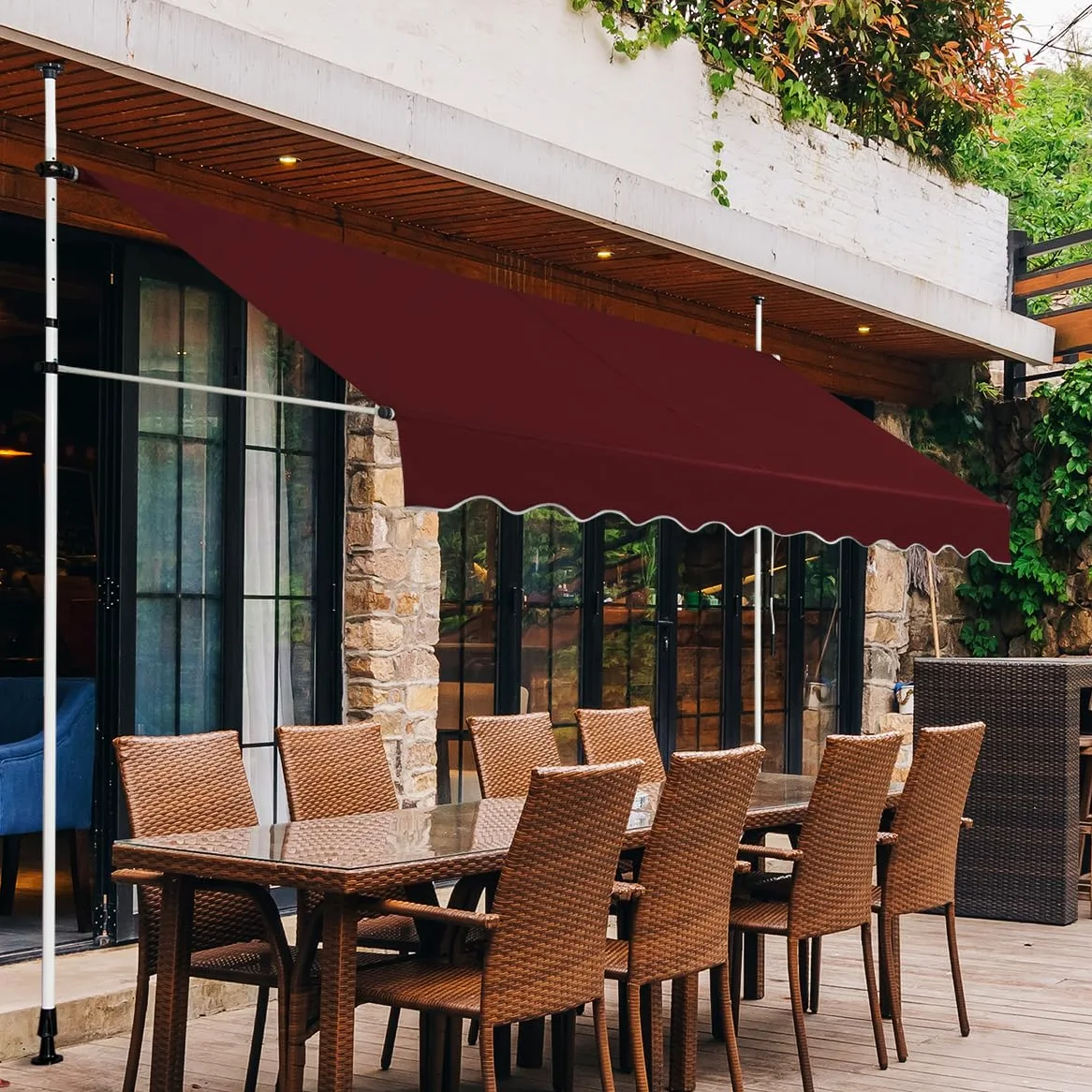 HOMASIS Store à Serrage 150/200/250/300/350/400 cm, Protection Solaire réglable en Hauteur sans perçage, auvent avec manivelle, Store banne Manuel à Bras articulé, pour l'extérieur (Rouge, 2m)