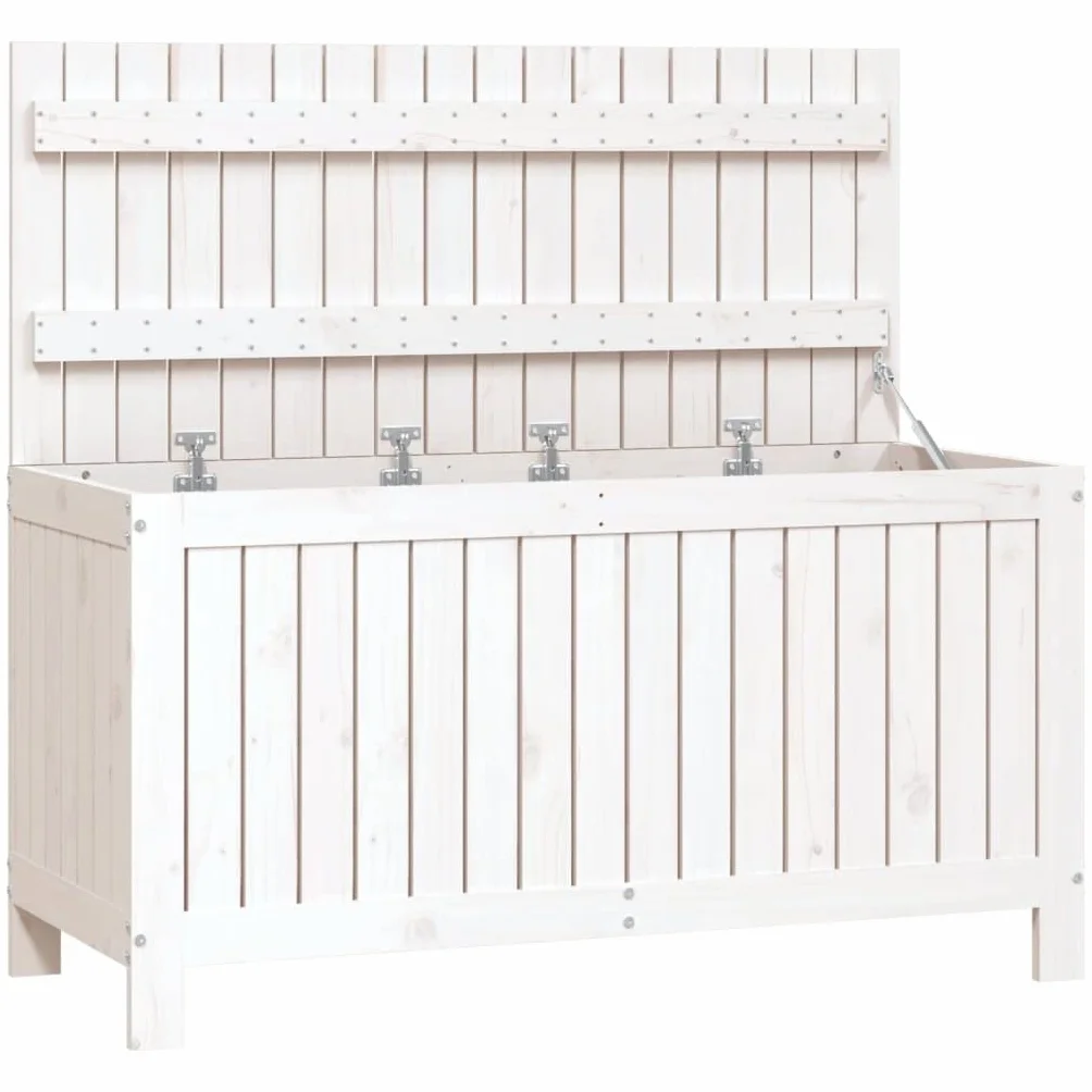 vidaXL Boîte de Rangement de Jardin, Coffre à Outils avec Couvercle, Bac de Rangement, Organisateur de Salon Chambre, Moderne, Blanc Bois de Pin Massif
