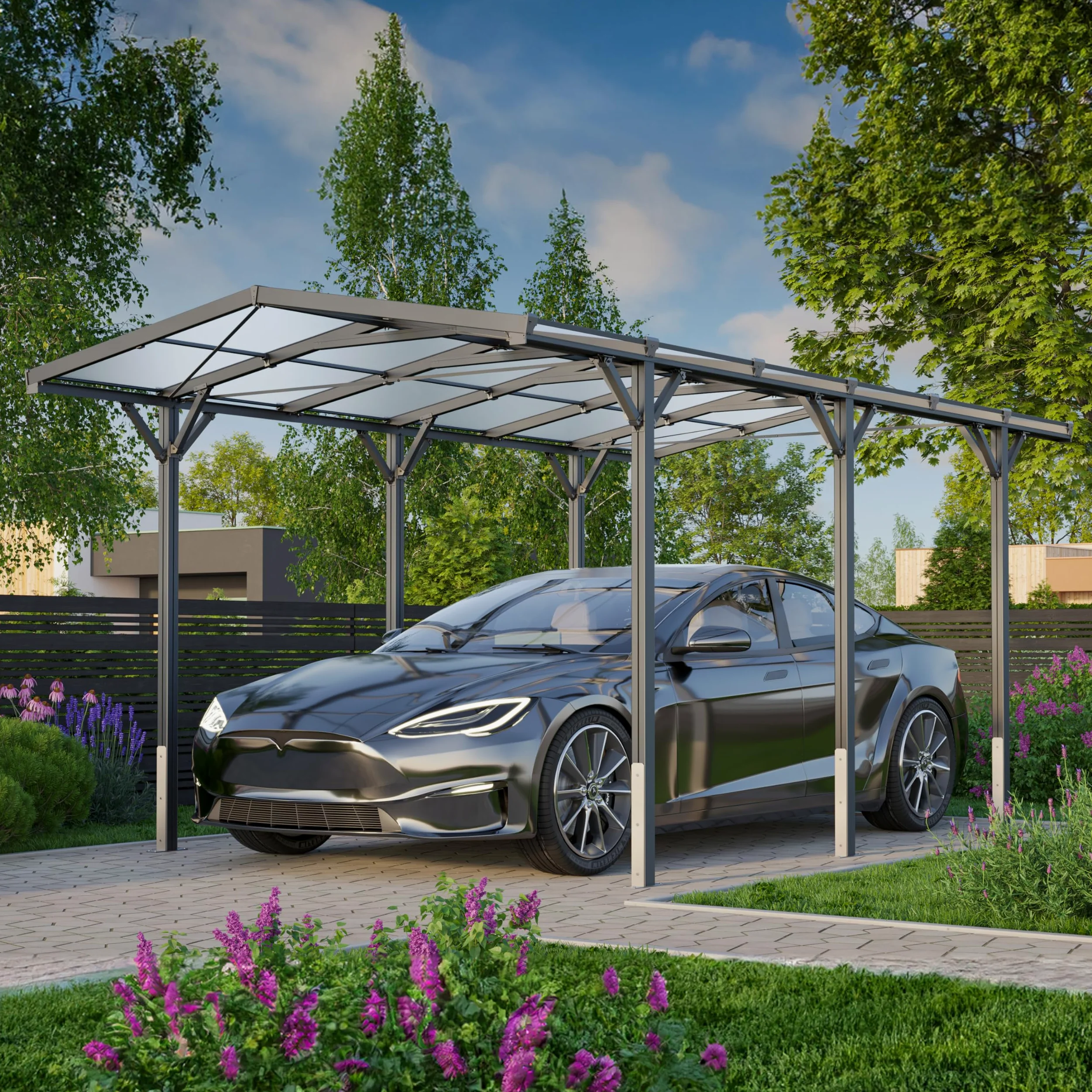 GFP Carport 2,85x5,05m Abri Voiture en Aluminium Anthracite Abri Individuel Voiture