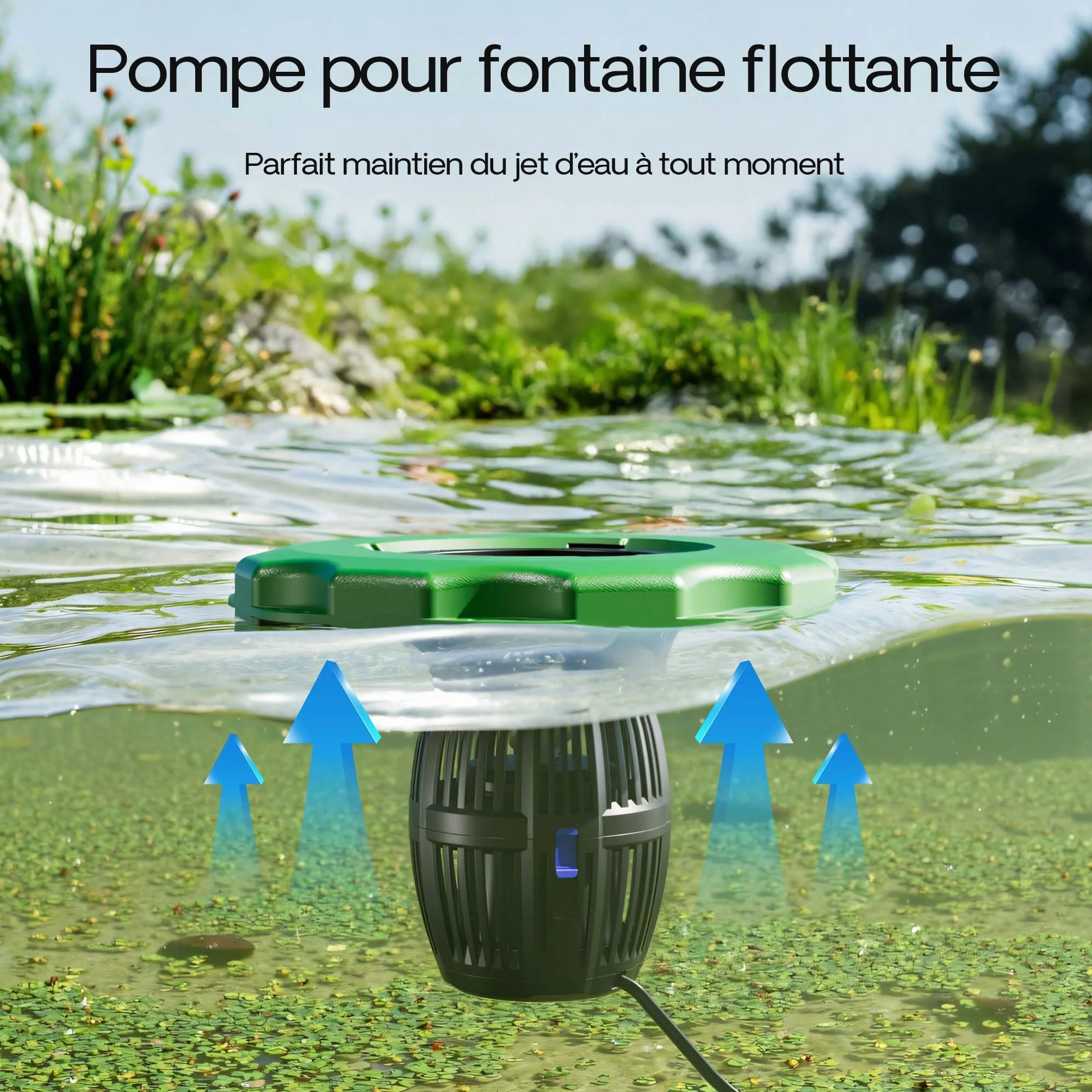 SunSun COP-10000 Fontaine Flottante 275x252x420 mm 20000 l/h 90 W Hauteur 1 m Diamètre 3 m Pompe Jardin Filtre Tamis