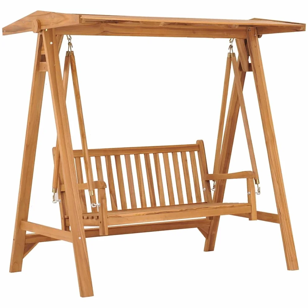 vidaXL Bois de Teck Massif Balancelle Siège de Balançoire Extérieur Jardin Patio Terrasse Arrière-Cour Angle de Toit Réglable 174 cm