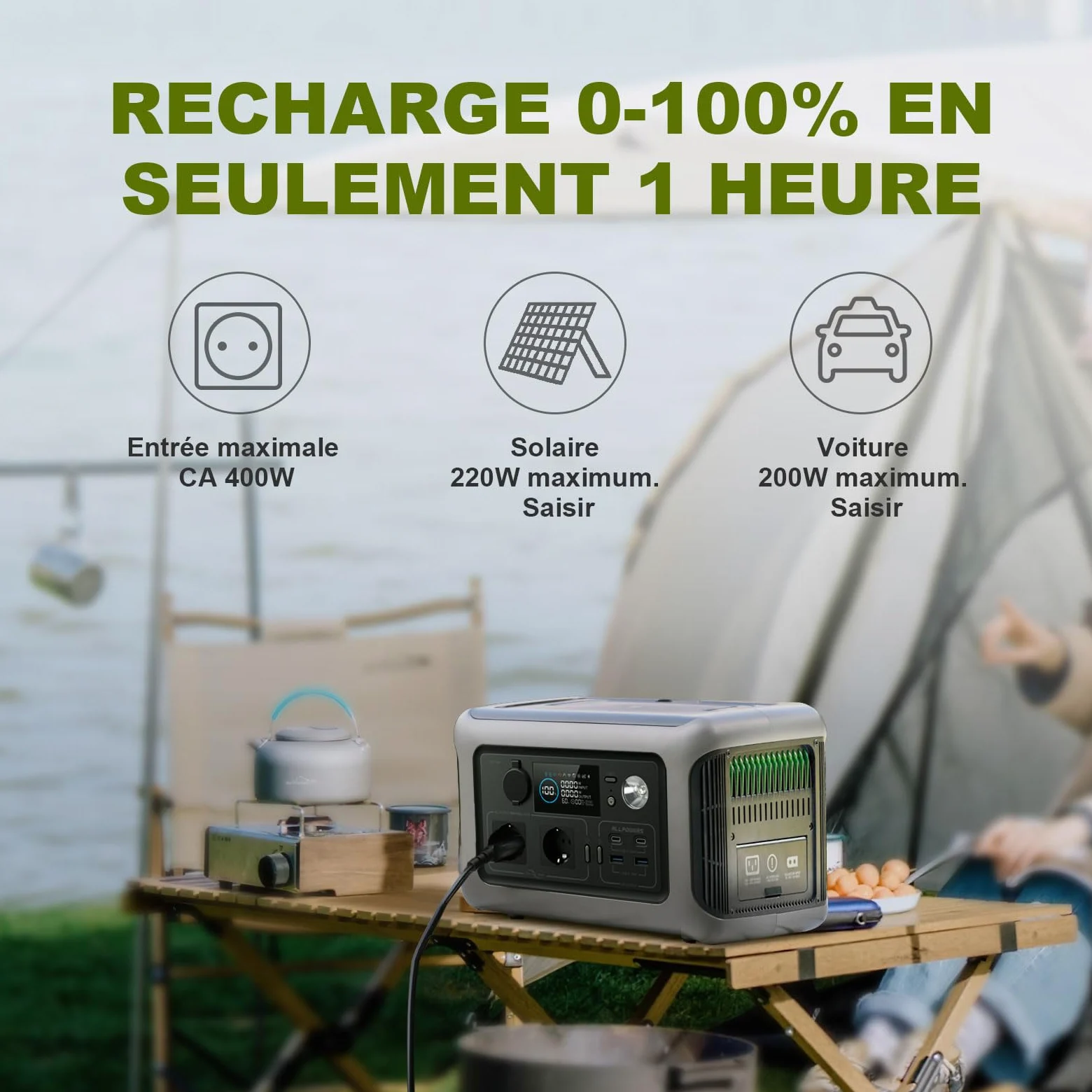 ALLPOWERS R600 Station électrique portable 299Wh, batterie LiFeP04 avec 3500 cycles+, Recharge de 0 à 80% en 30 minutes, Chargement rapide sans fil 15W, générateur solaire pour camping, extérieur