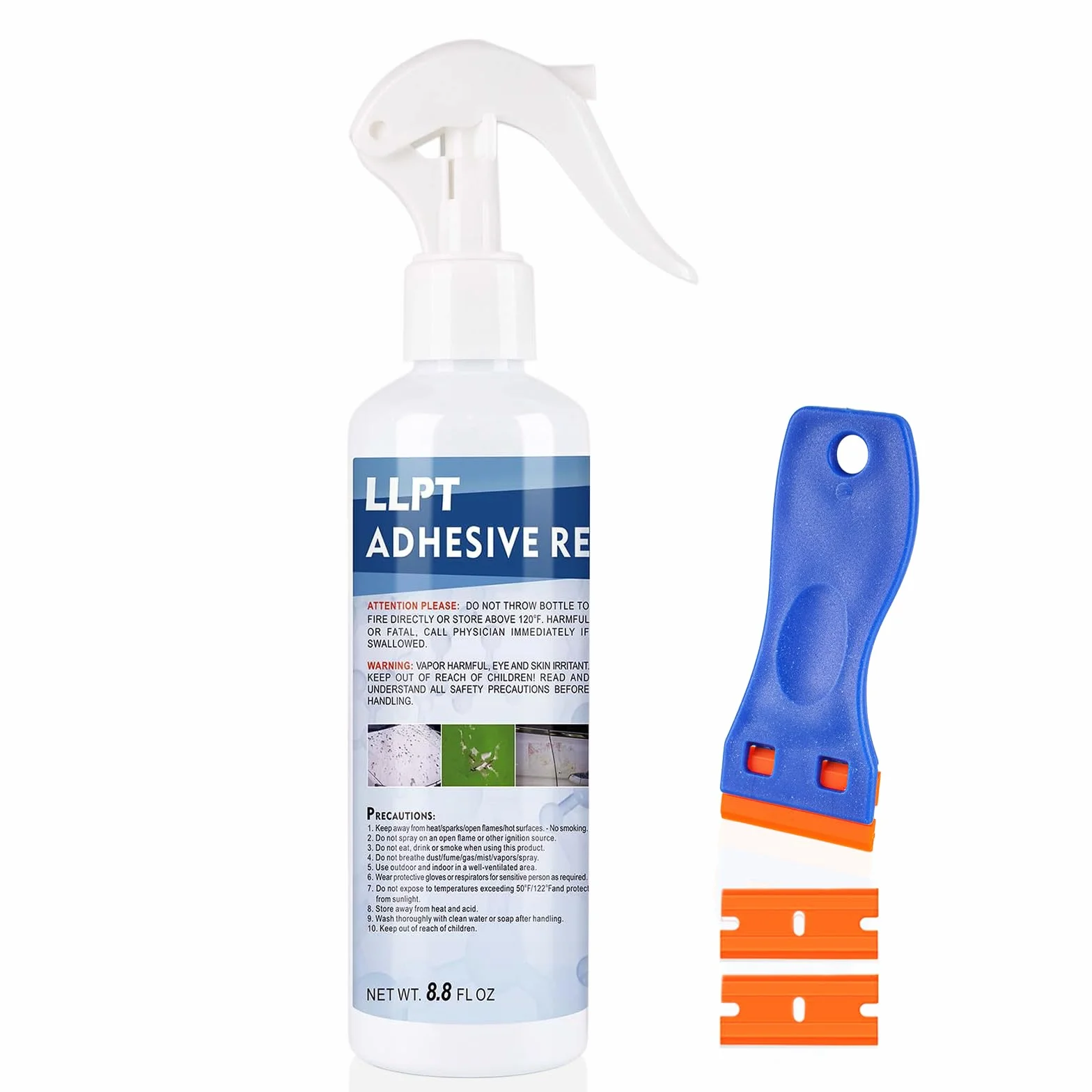 LLPT Dissolvant Colle Décapant Adhésif 260 ml Avec Grattoir en Plastique Élimine les Étiquettes Autocollants