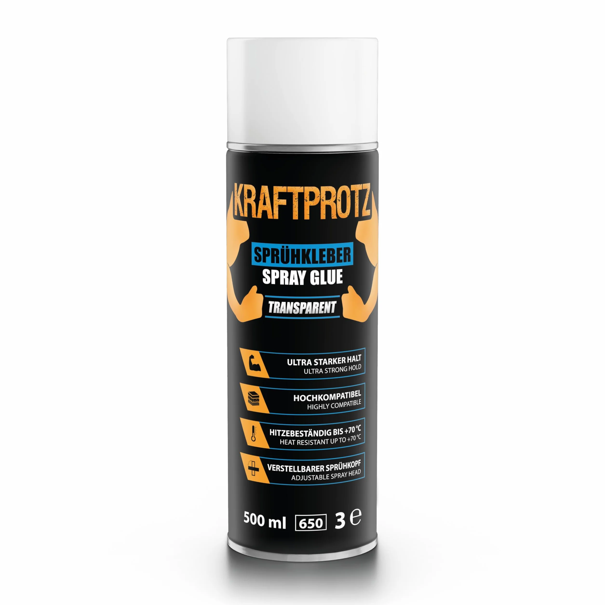 KRAFTPROTZ Colle en spray transparente ultra forte 500 ml résistante à +70 °C pulvérisation réglable