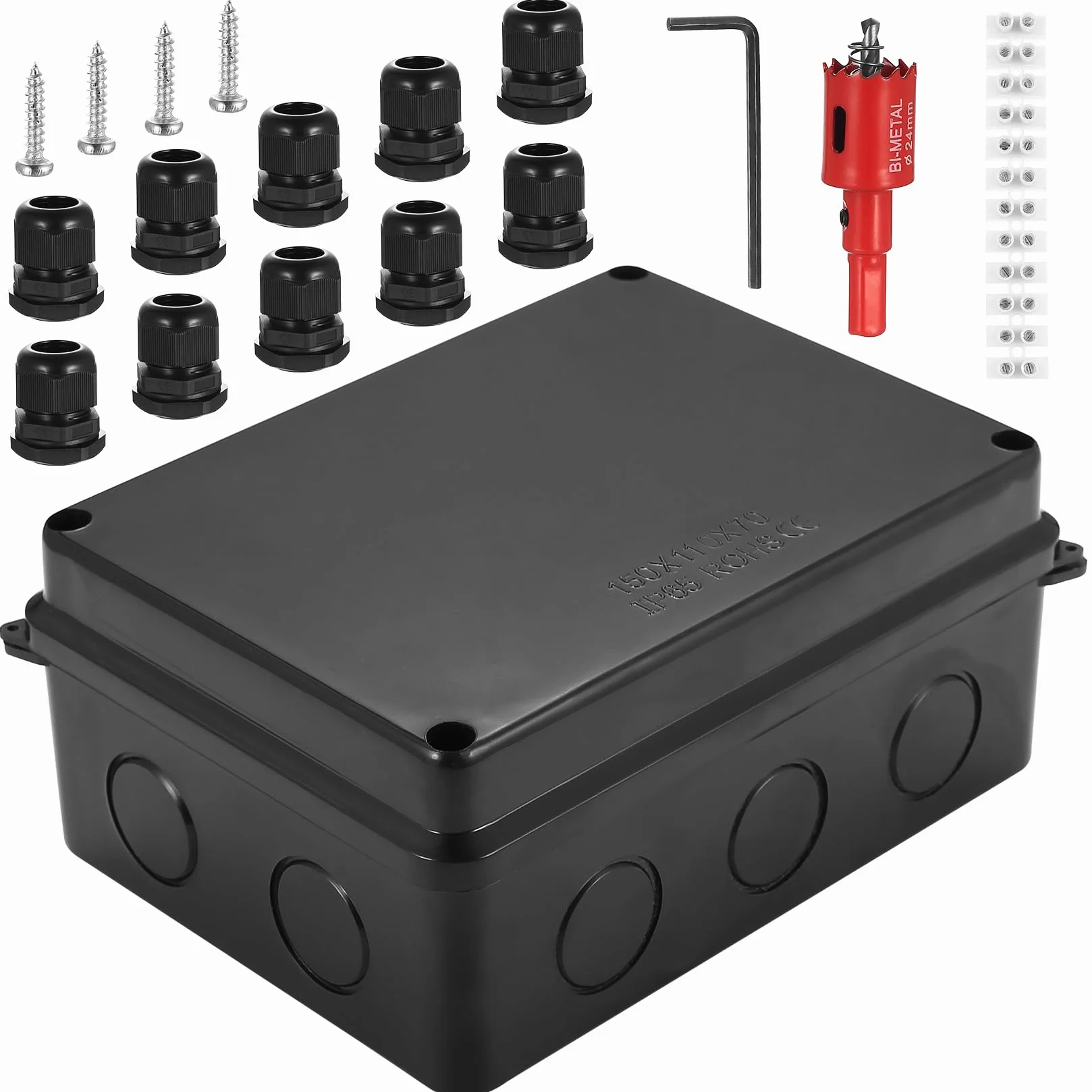 Boite de Dérivation étanche IP65, Connecteur Electrique Etanche pour Câble Extérieure Noire