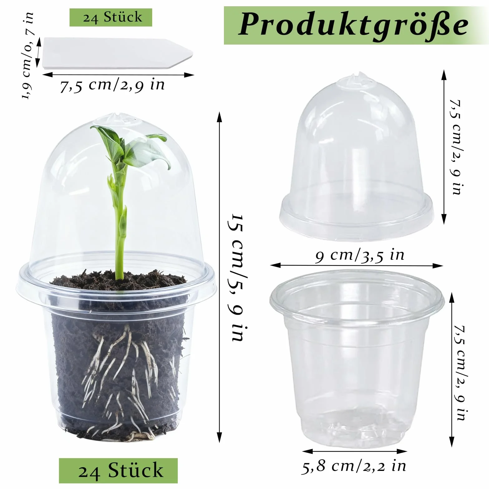 Pot de Fleurs, 24 Pièces Pot Transparent Plante avec Couvercles, 9 cm de Diamètre, Pots de Culture en Plastique, Pots de Fleurs avec 24 Étiquettes Plates, pour Plantes Grasses, Semis