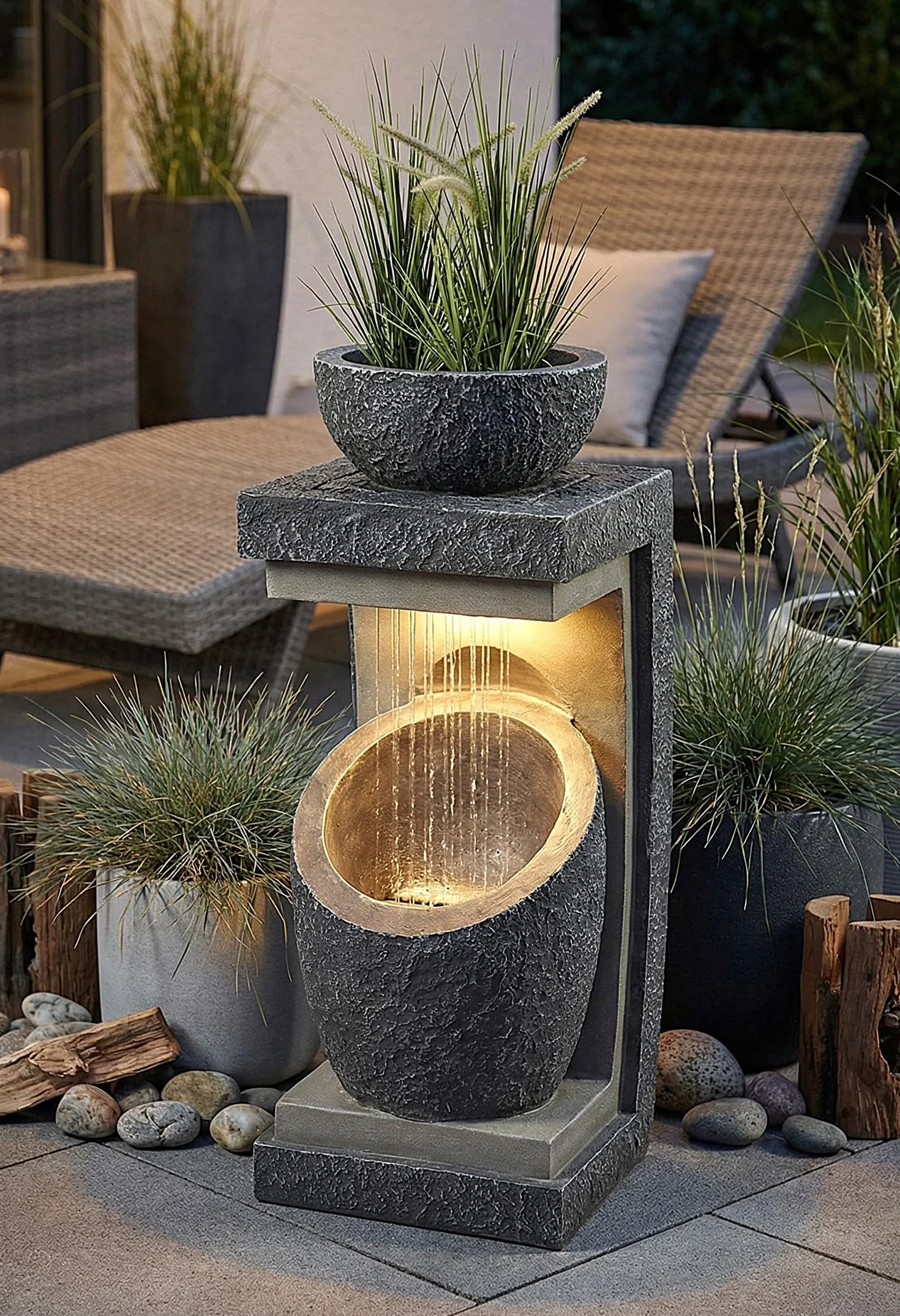 Fontaine de jardin avec éclairage LED Win 30, fontaine de plantation moderne, décoration de jardin, imitation pierre, 81 cm
