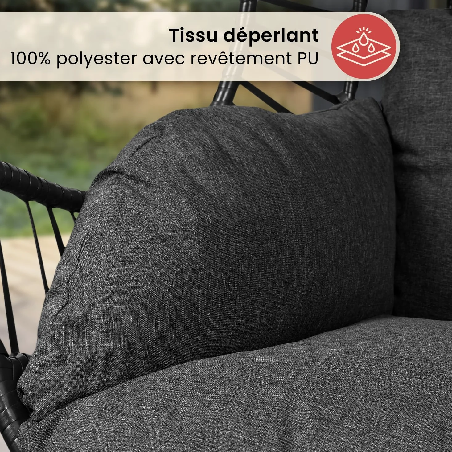 Swoods Fauteuil Suspendu Egg XXL - Chaise Suspendue avec Support - pour Intérieur et Extérieur - INCL. Oreillers - Chaise Egg - Cocoon - Chaise Oeuf - Jusqu'à 150kg (Gris foncé)