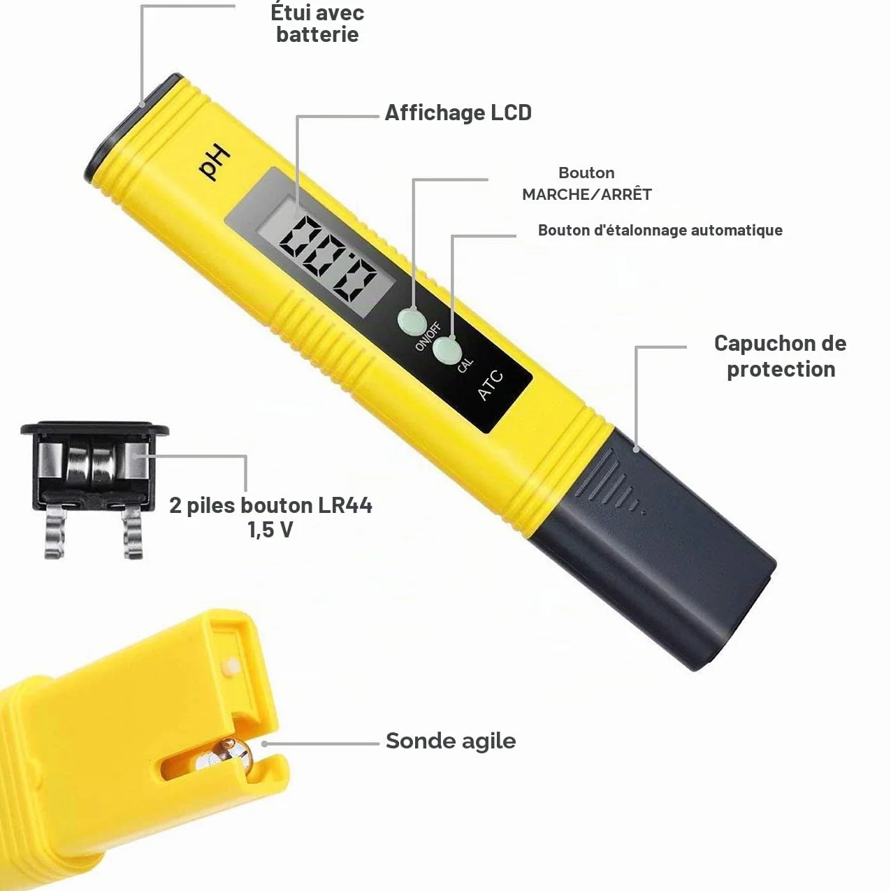 GuDoQi Testeur de Qualité de l'eau, Testeur PH Mètre Électronique, TDS&EC Mètre Température, Auto Calibration, TDS PH EC Température 4 en 1 Set pour Piscine, Aquarium, Aystème RO, Laboratoire
