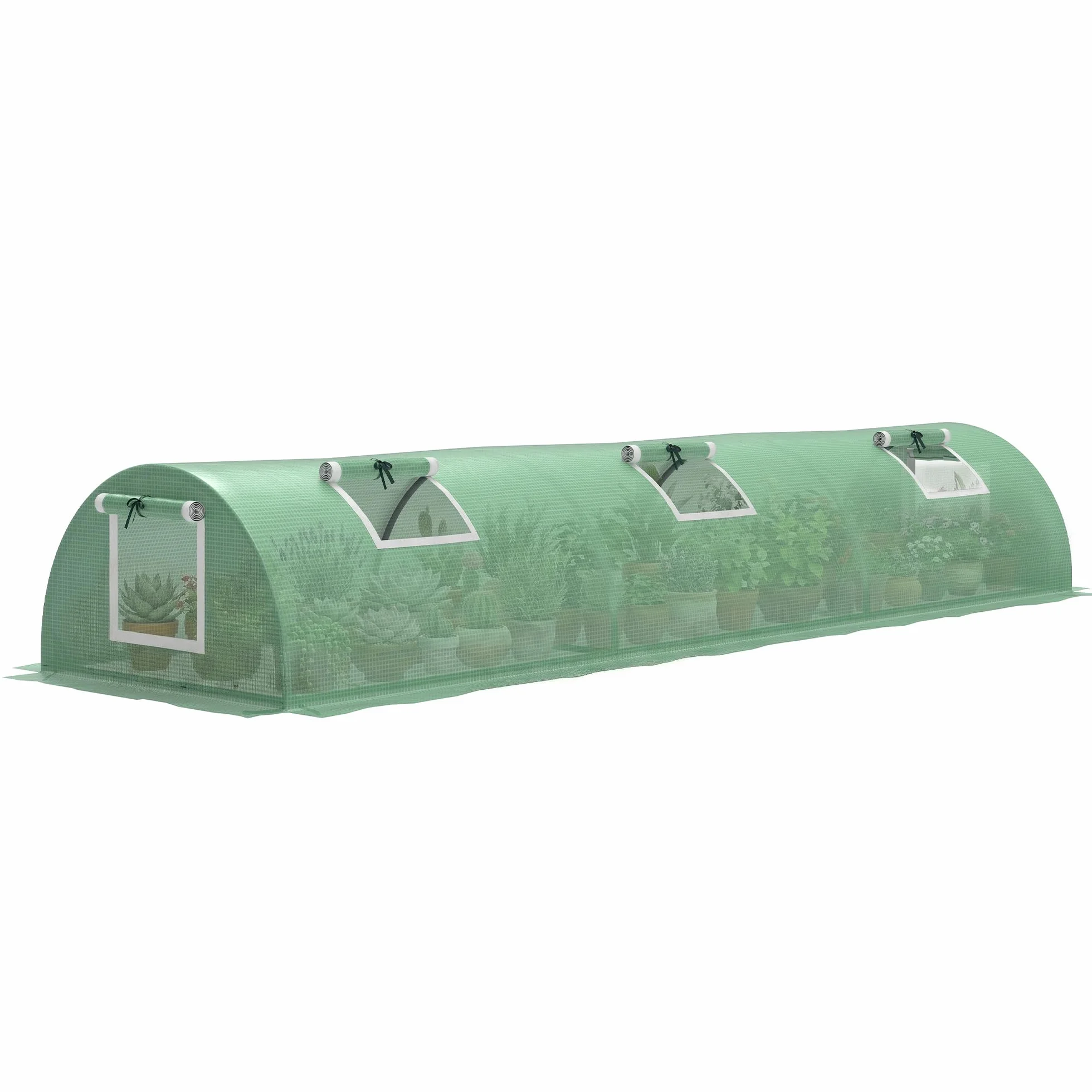 Outsunny Mini Serre de Jardin Mini Serre Tunnel à tomates 300 x 80 x 45 cm Acier PE Haute densité 140 g/m² Anti-UV 5 Portes en Filet enroulables Vert