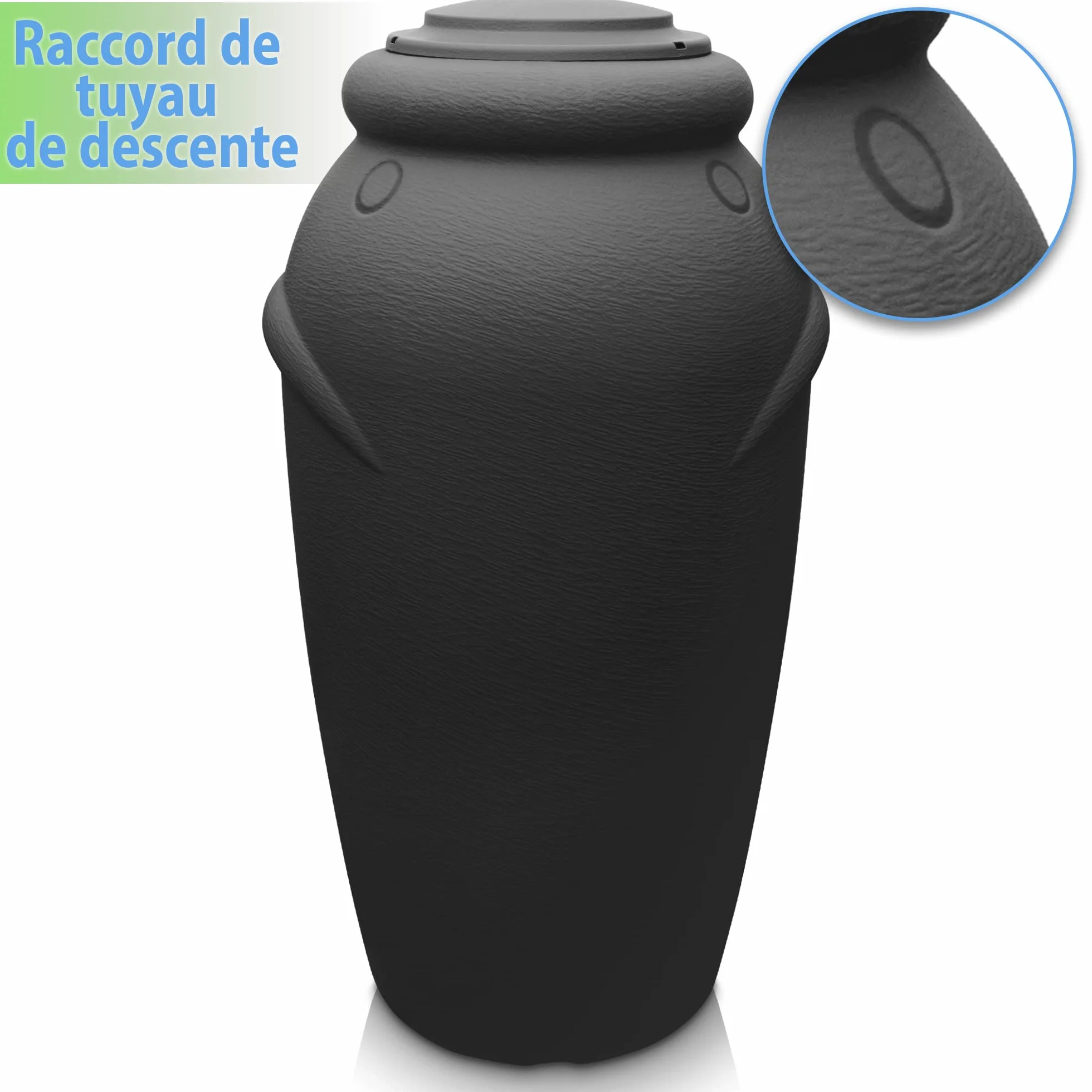YourCasa Récupérateur Eau de Pluie 210L Design Amphore Tonneau de Pluie résistant au Gel Plastique avec Robinet Anthracite