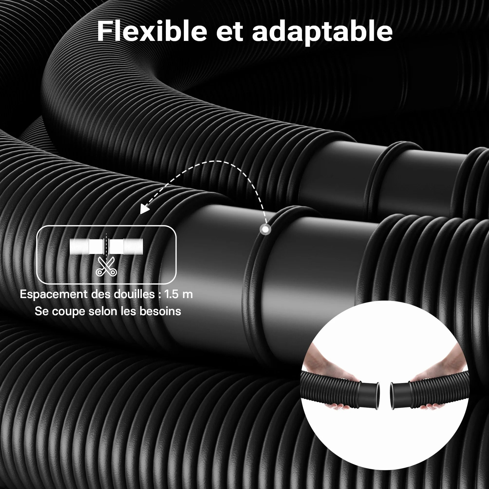 WilTec Tuyau Piscine Noir – 6 m de Long, Ø 38 mm – Tuyau Solaire Flottant à Sections préformées – 190 g/m – Made in Europe – Boyau d’Aspiration Solaire