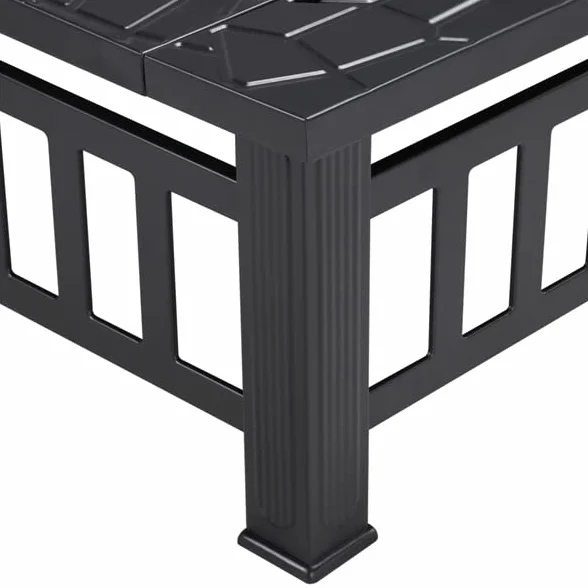 Abician Brasero Extérieur en Métal Carré 81,2x81,2x50 cm Noir avec Couvercle et Tisonnier