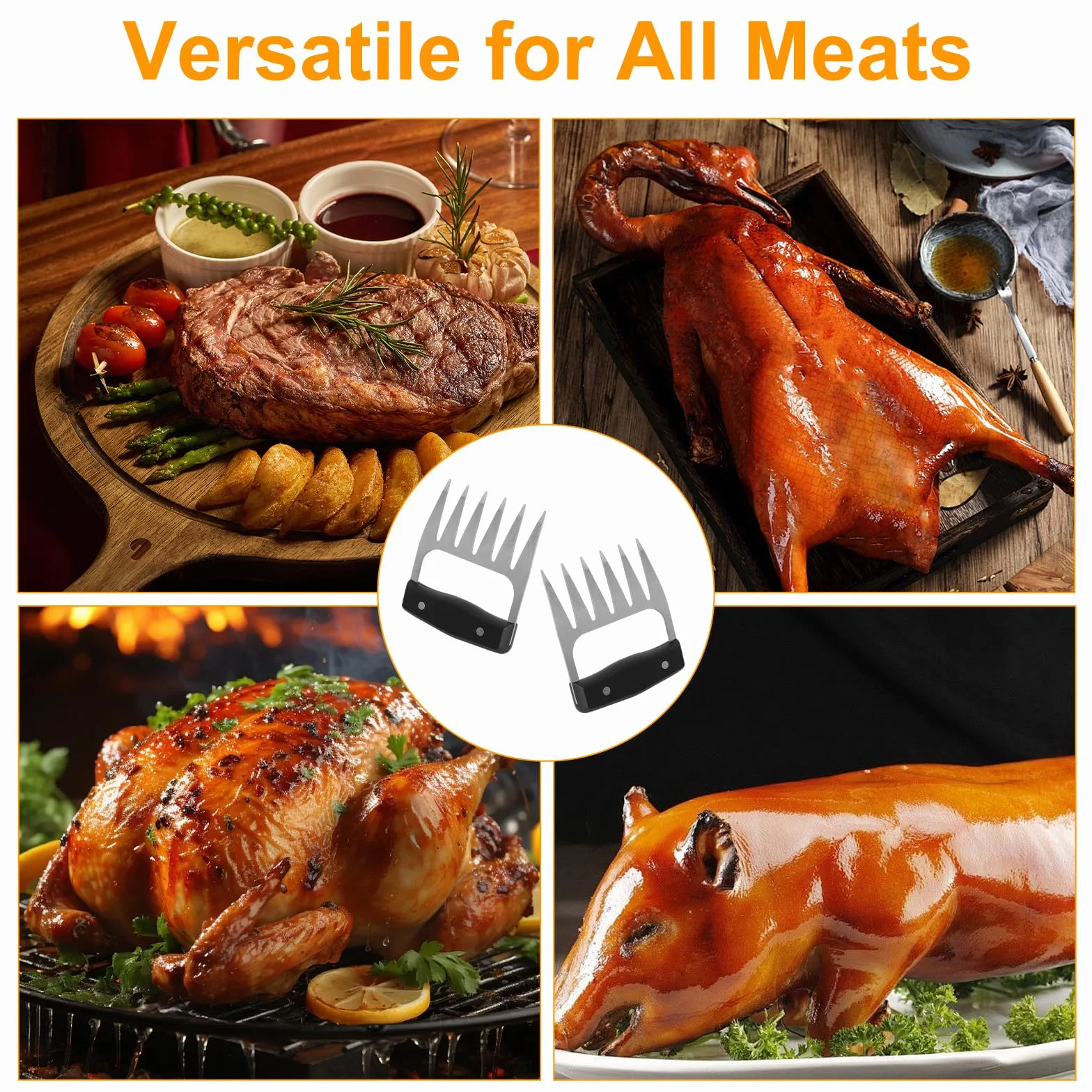 2 PCS Griffes D'ours pour Barbecue, Griffes pour Déchiqueter la Viande, Barbecue Cadeau Homme Femme Vaisselle de Barbecua en Acier Inoxydable Antirouille Très Appropriée pour Tirer du Porc