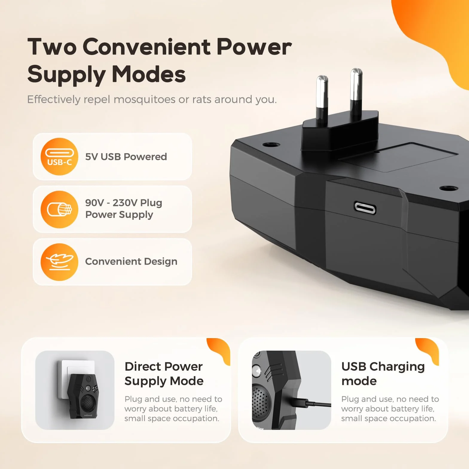 Ultrason Souris d'intérieur, Repulsif Souris à Brancher, 4 Modes et Deux Options d'alimentation Prise Anti Moustique, Anti Cafard Inoffensif pour Rats, Cafards, Insectes, Fourmis