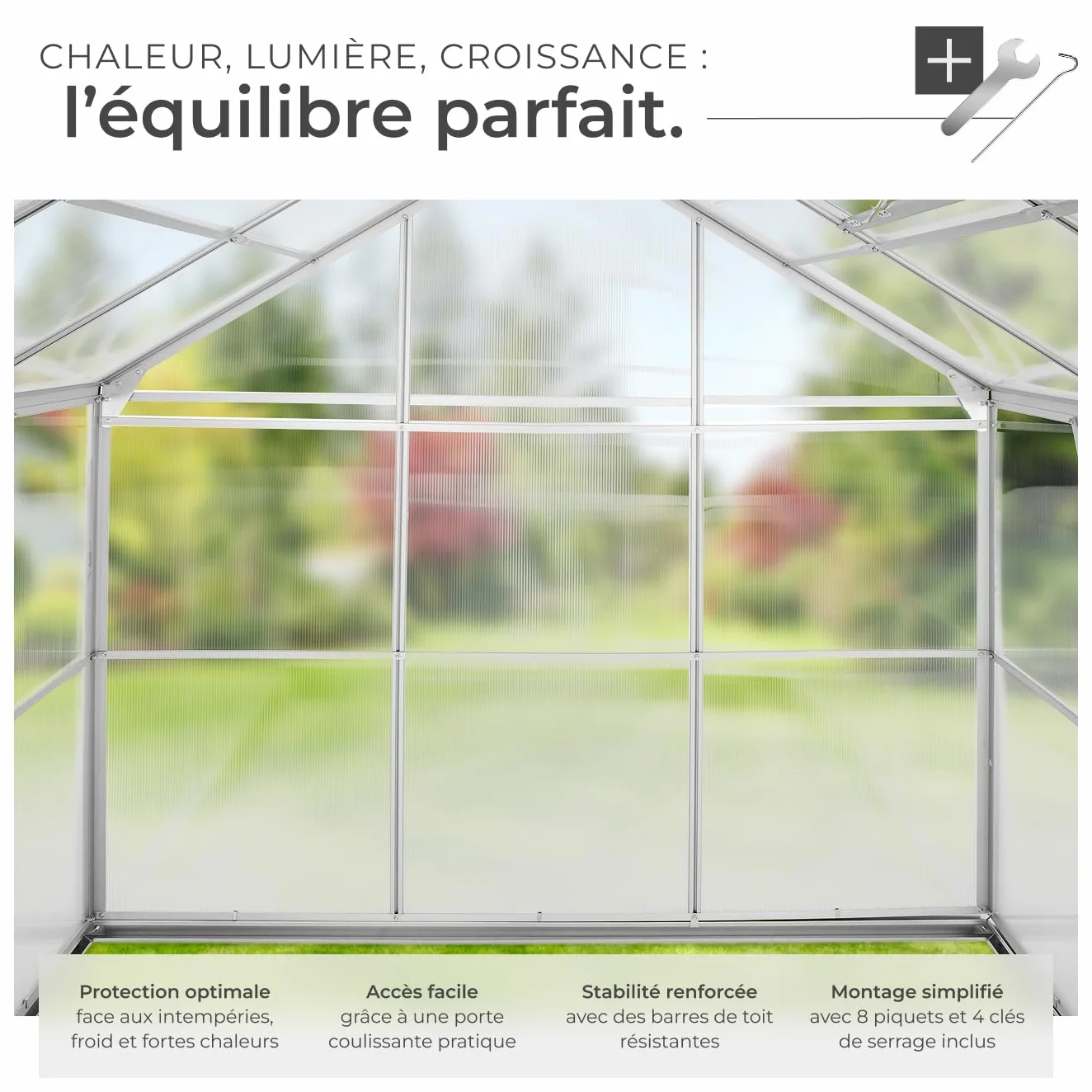tectake® Serre de Jardin avec Base en Aluminium Polycarbonate pour Potager Exterieur Serre de Jardin pour Hivernage Tente Abri pour Les Plantes Serre à semis Jardinage - 190x185x195 cm