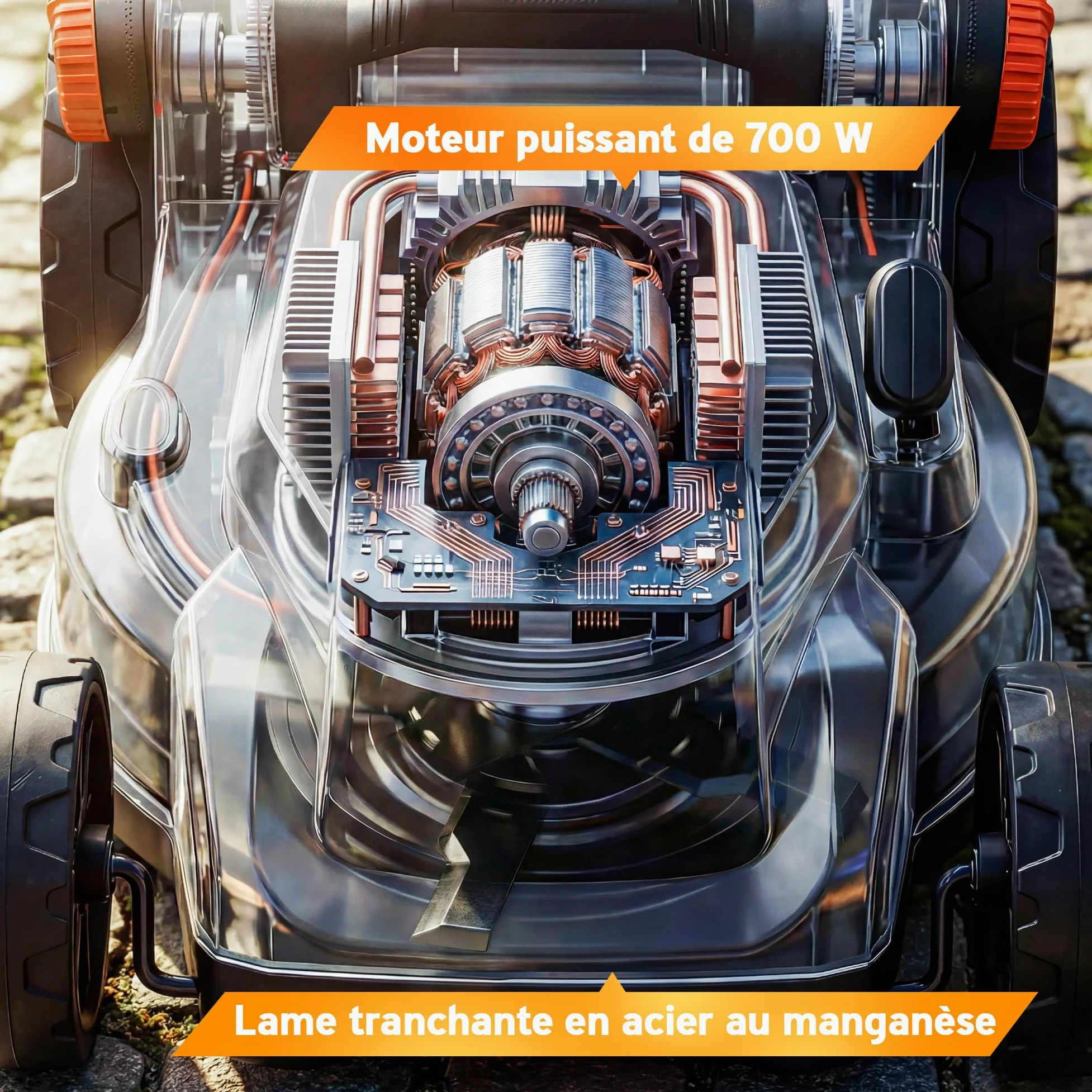 Outsunny Tondeuse à Gazon sans Fil 18V x2 - Moteur Brushless 700W, 2x4.0Ah Batteries pour 400m², Largeur 34cm, 6 Hauteurs 25-75mm, Mulching Silencieux, Gris Clair
