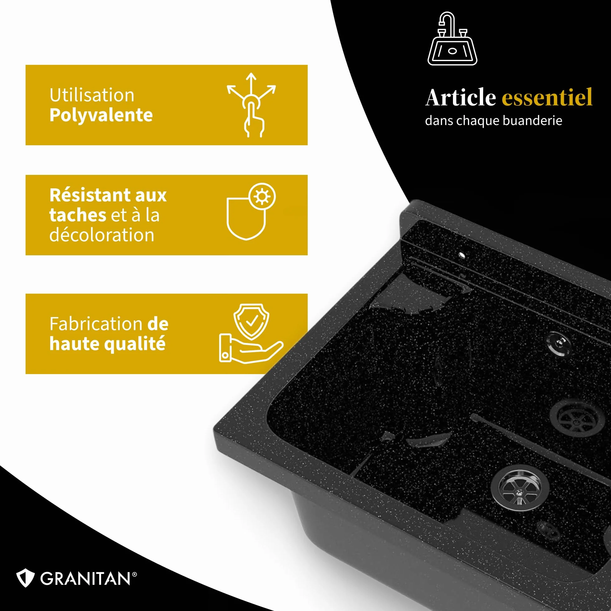 Évier extérieur Buanderie Lavabo extérieur siphon polypropylène noir GRANITAN
