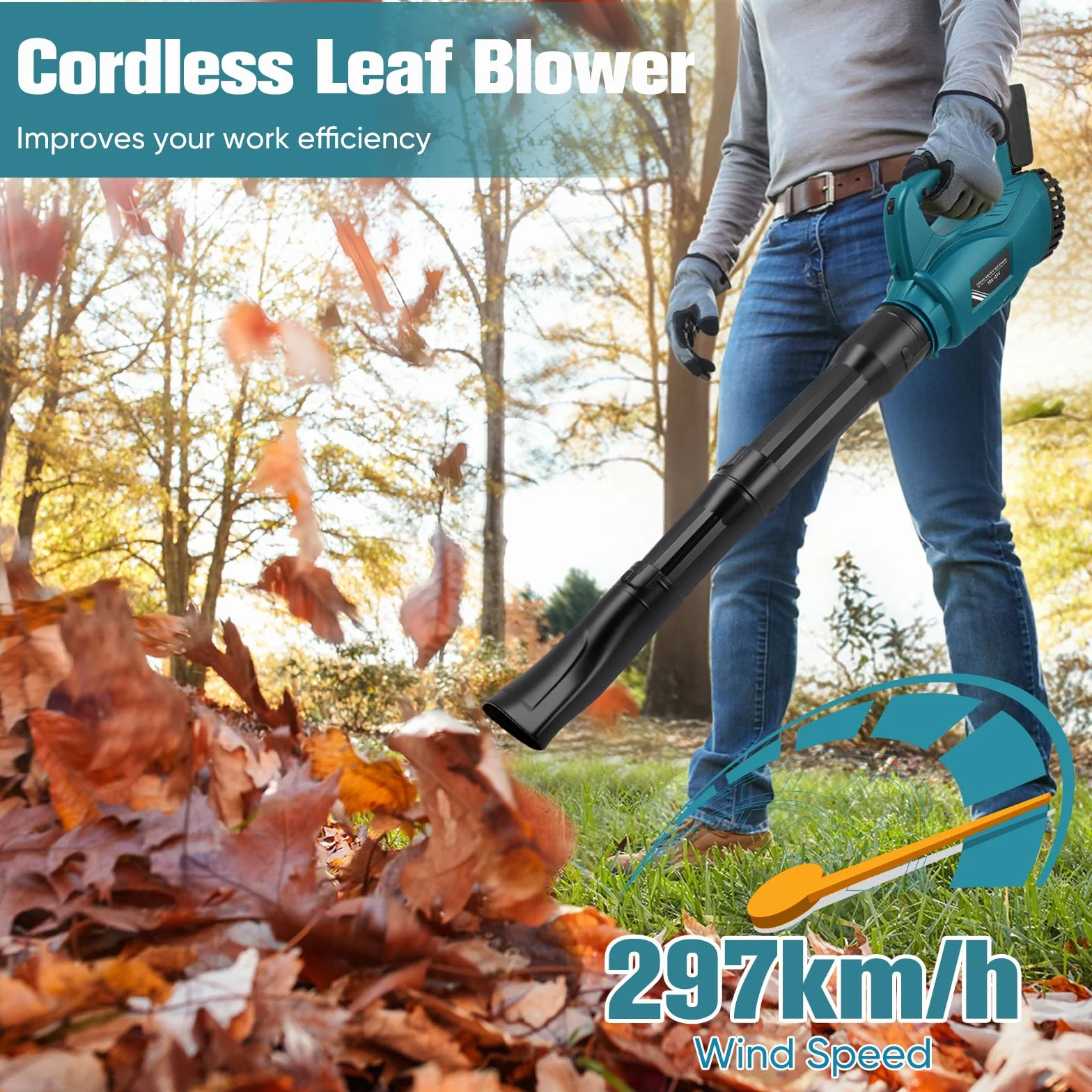 Souffleur à feuilles compatible batterie Makita 18 V vitesse variable jardin