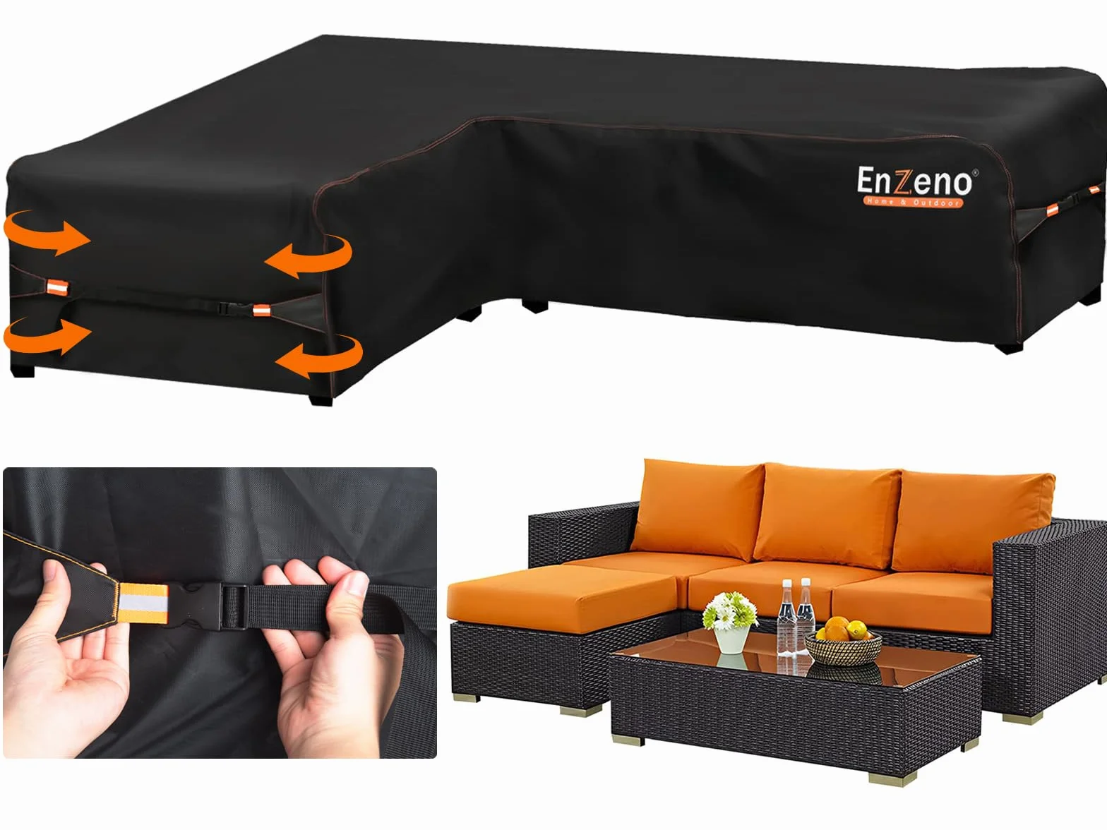 Enzeno Housse de canapé d'angle de jardin en forme L imperméable tissu Oxford 420D 222x286x87 cm
