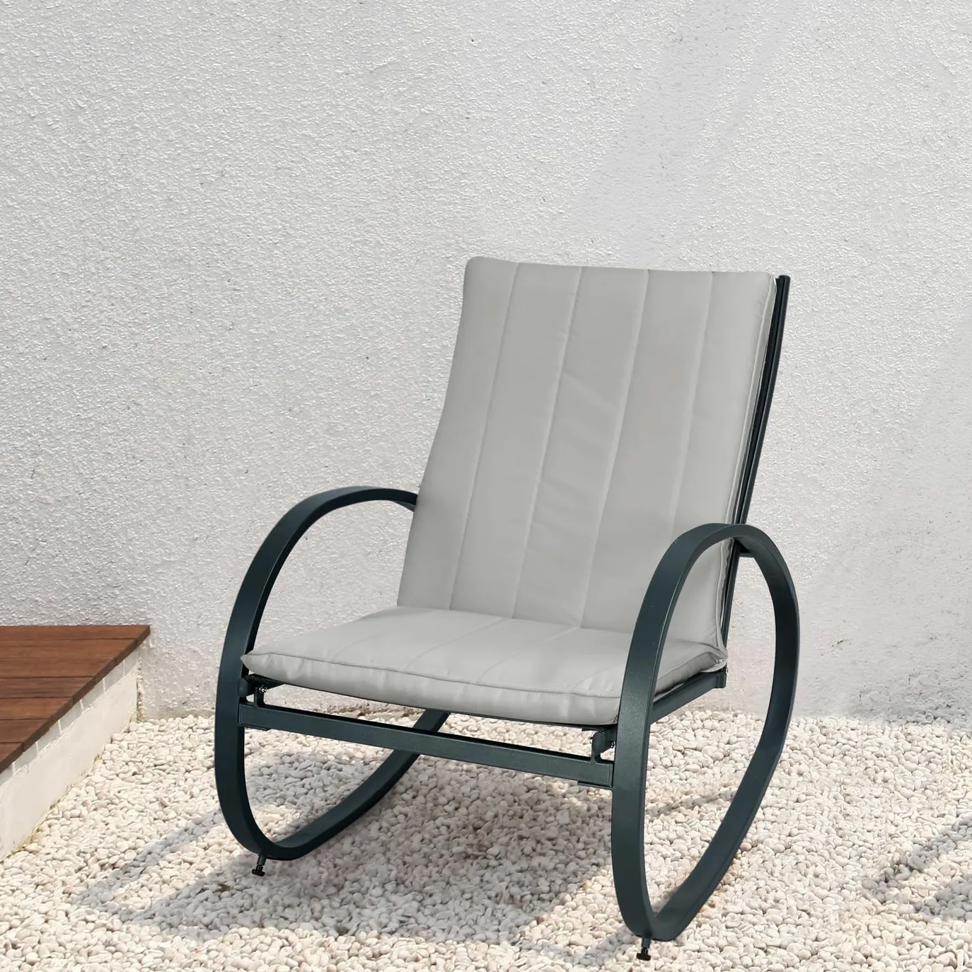 SVITA EIBY Fauteuil à bascule de luxe avec accoudoirs pour l'extérieur, gris clair/gris foncé