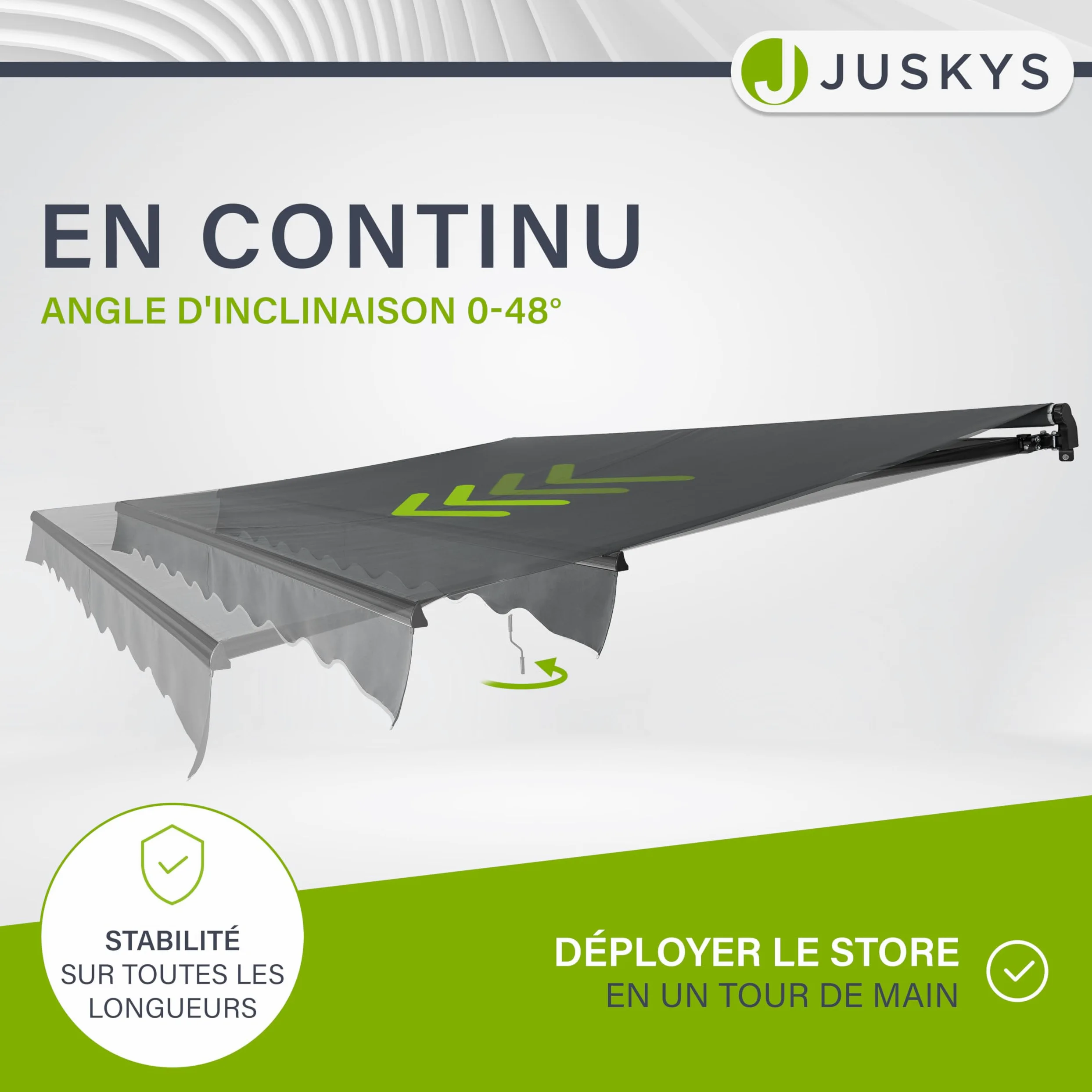 Juskys Store Banne à Bras Articulés 400x300 cm, UV40+, Déperlant, avec Manivelle, Longueur & Inclinaison Réglables, Terrasse, Balcon - Gris