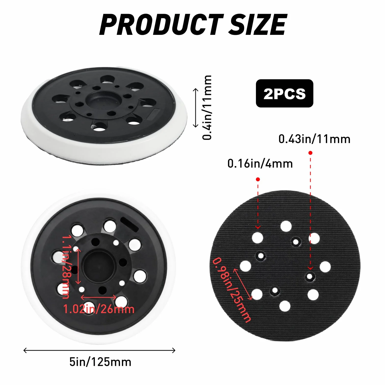 Plateau de Ponçage 125 mm pour Bosch Ponceuse, 8 Trous, Auto-adhésif, 2 Pièces