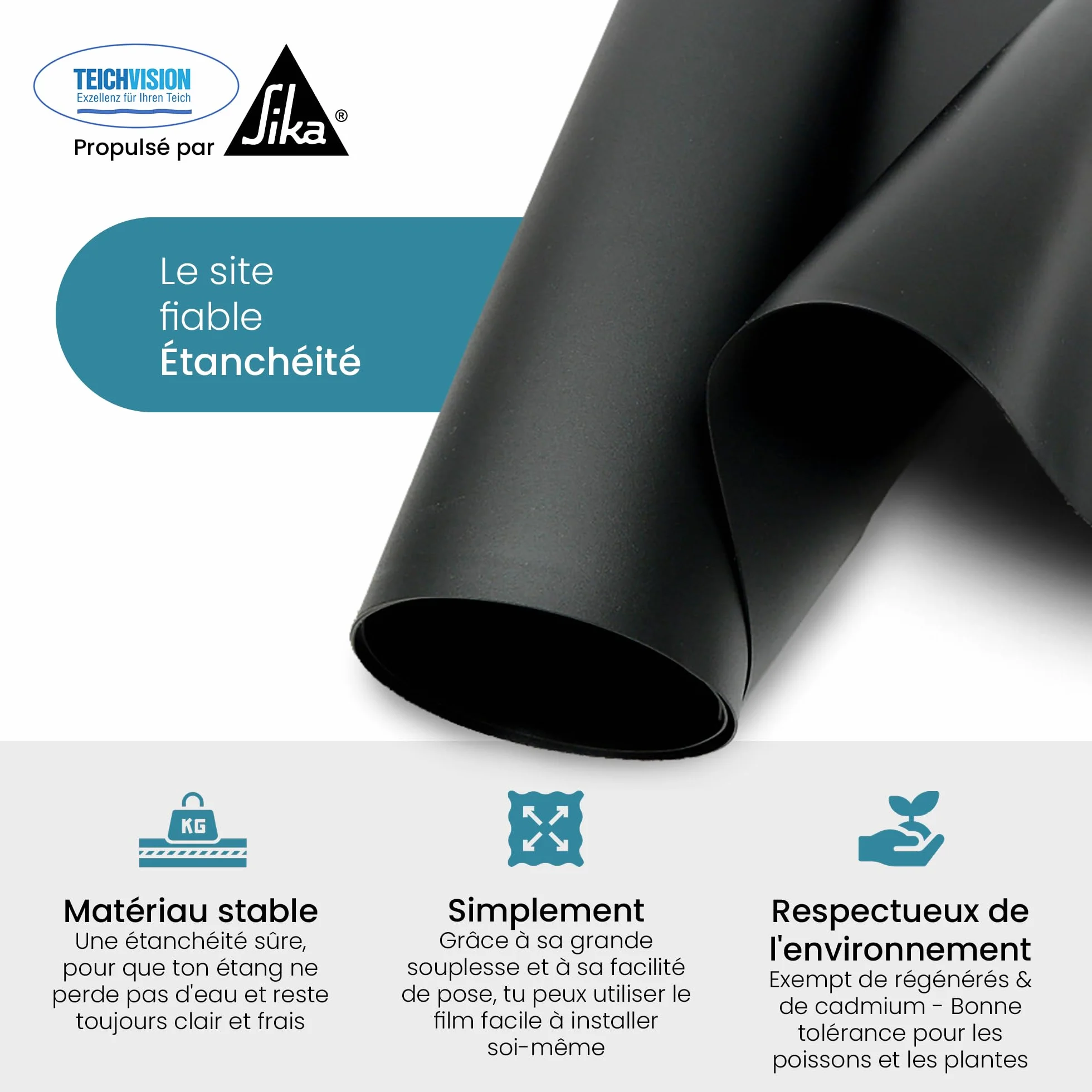 TeichVision bache Bassin PVC Noir 0,5 mm 4m x 7m pour étangs biotopes piscines naturelles