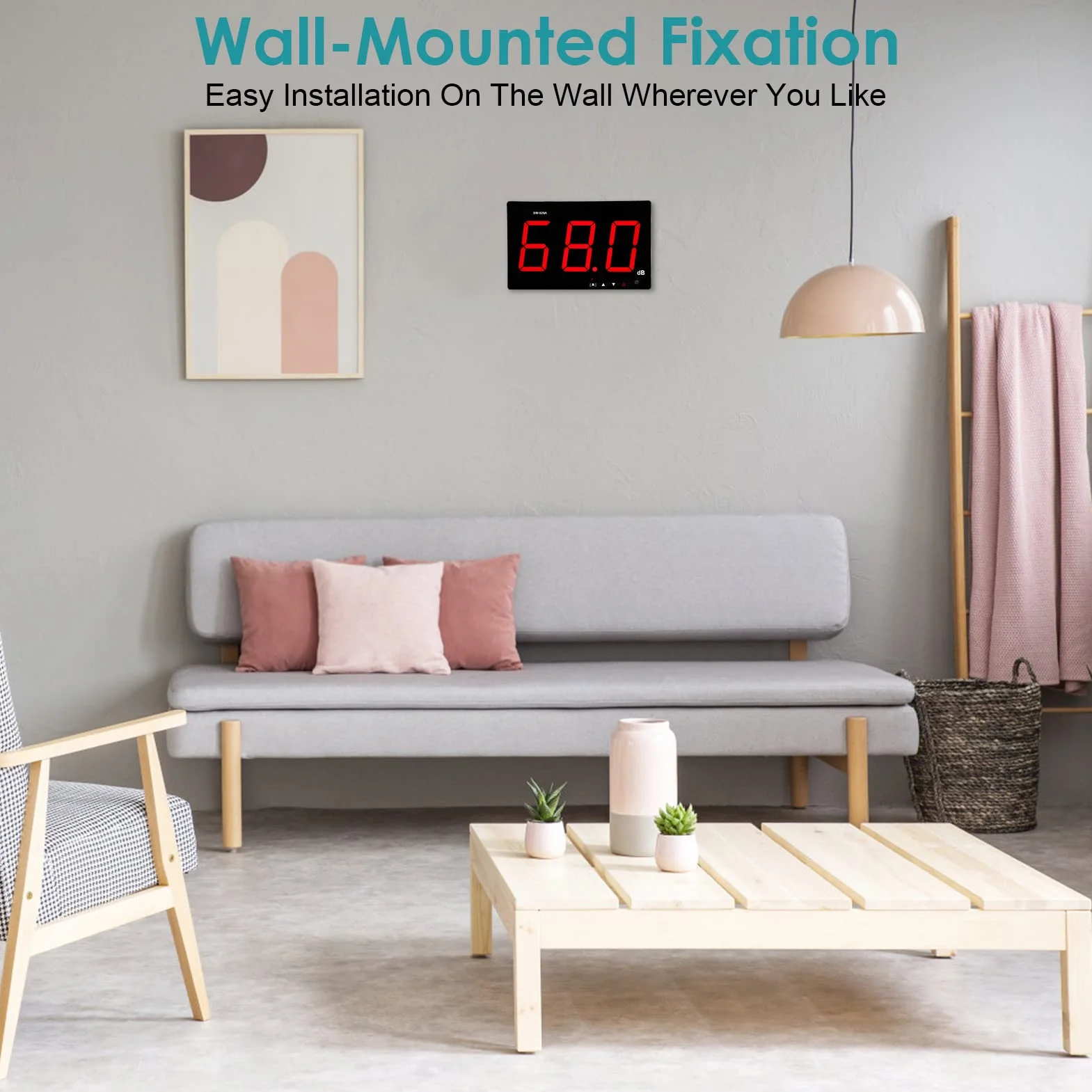 Sonomètre Numérique SW-525A 30~130dB Monté au Mur avec Affichage LCD Seuils d'Alarme USB