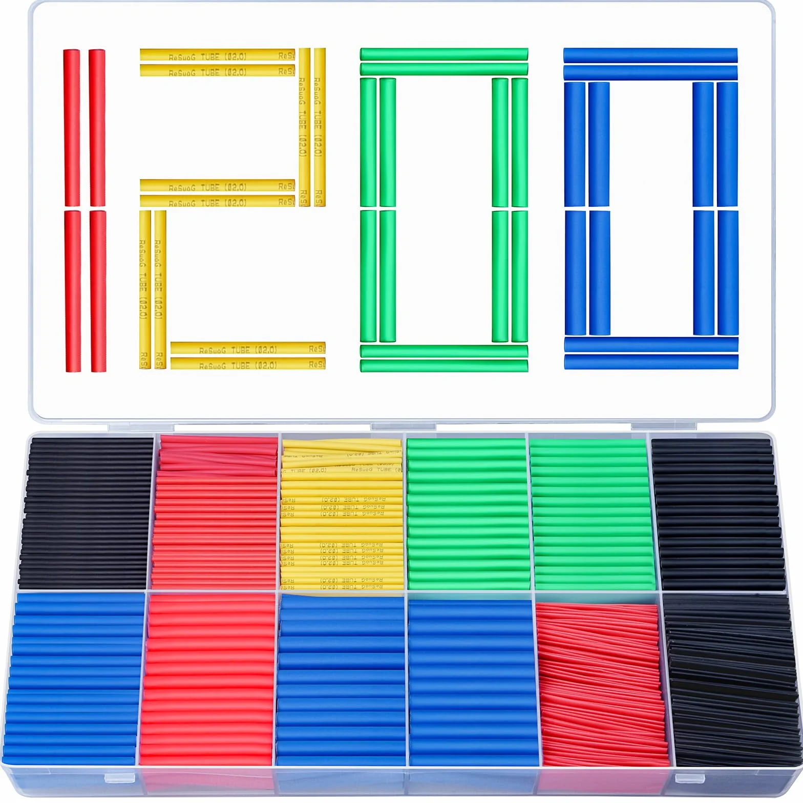 Preciva Gaines Thermorétractables 1200 Pièces, Isolation Electrique Tube de Câble, Ratio 2:1, 5 Couleurs, 12 Tailles