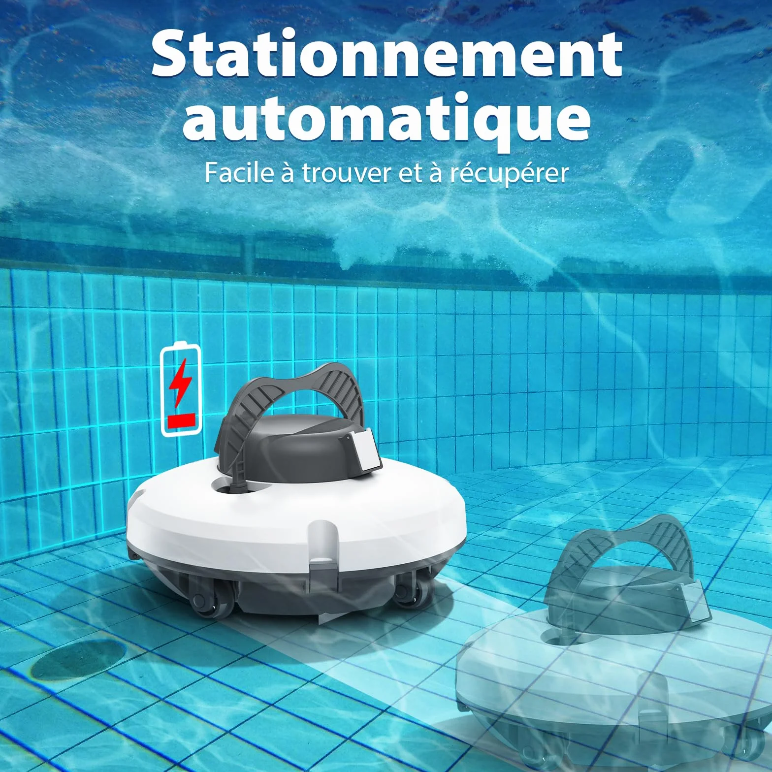 Redkey S100 Robot Piscine Sans Fil, 200Min Nettoyage Puissant 18° Pente, Aspirateur Piscine Hors Sol 120㎡