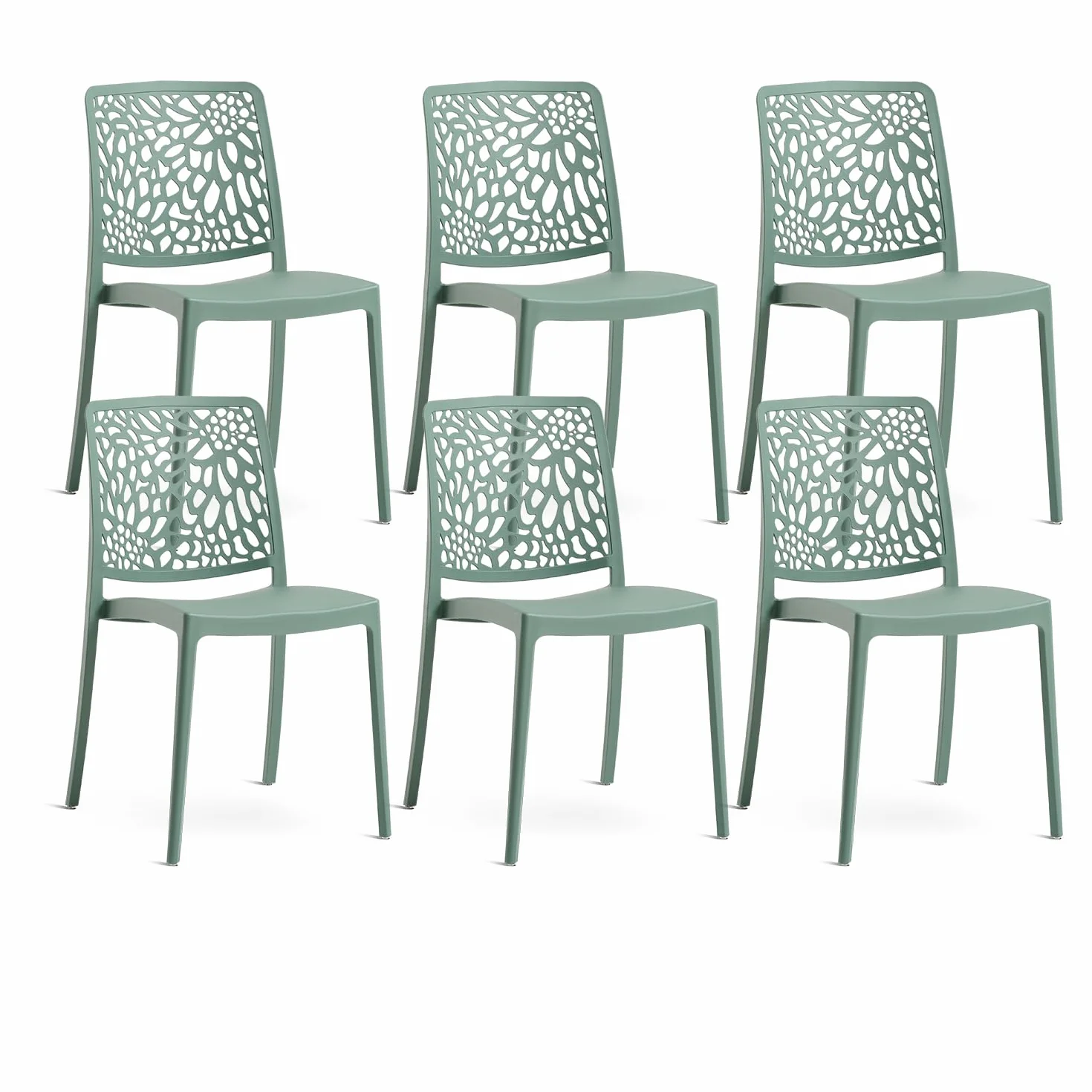 SIEDITI FUORI E DENTRO Chaises de Jardin en polypropylène avec Fibre de Verre, chaises empilables pour extérieur ou intérieur, Design Moderne et Naturel - Sole (6 chaises, Vert Sauge)