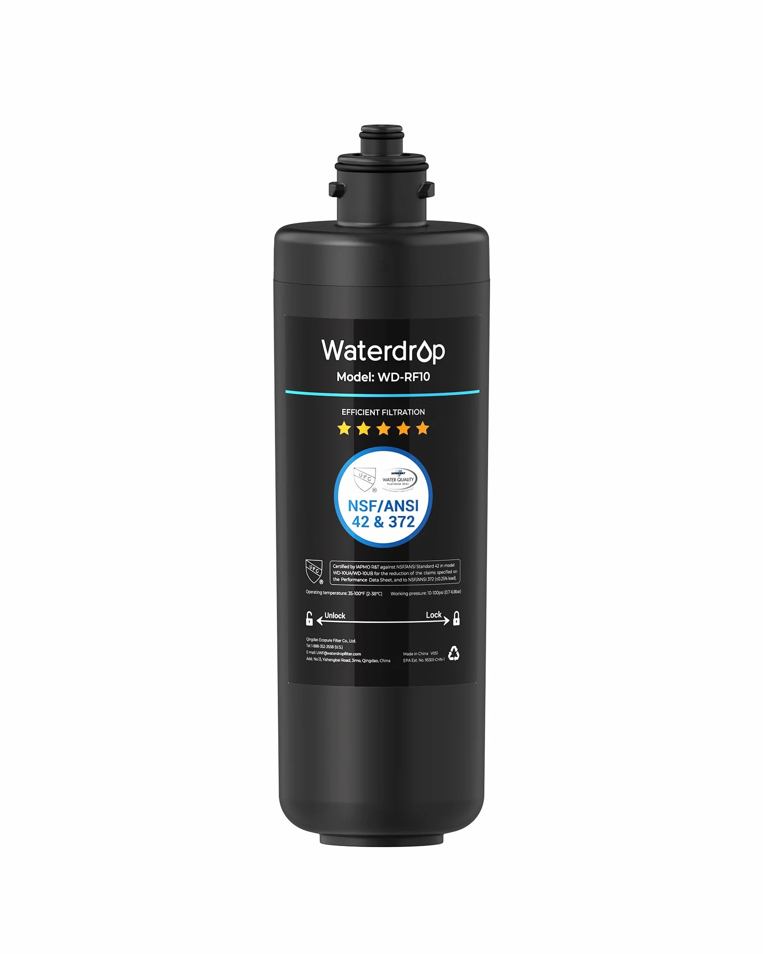 Waterdrop WD-RF10 Filtre à Eau, NSF/ANSI 42 Certifié, 30000 Litres, Remplacement pour Évier