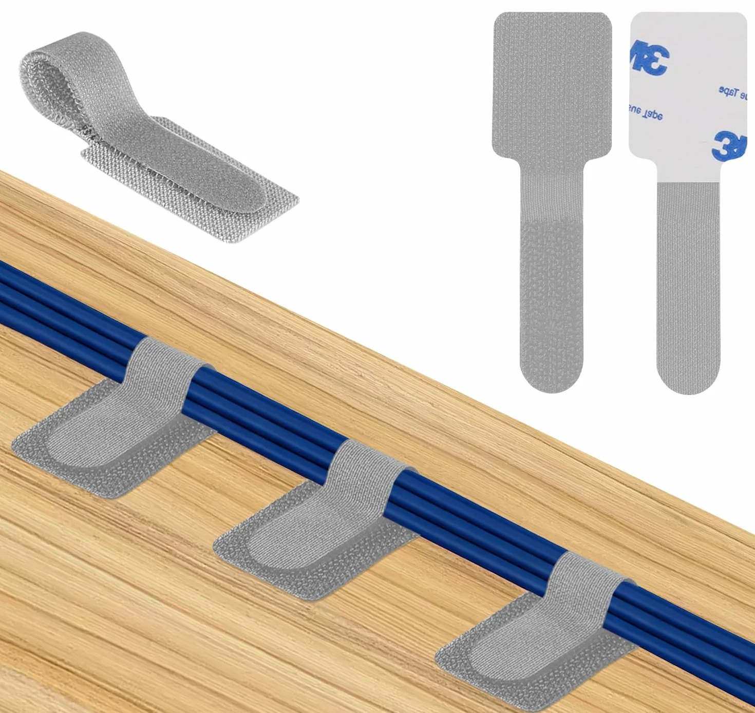 Clips Auto Adhésifs pour Rangement de Cables, Lot de 50, Organisateur de Cables Réutilisable Réglable sous Bureau, Gris