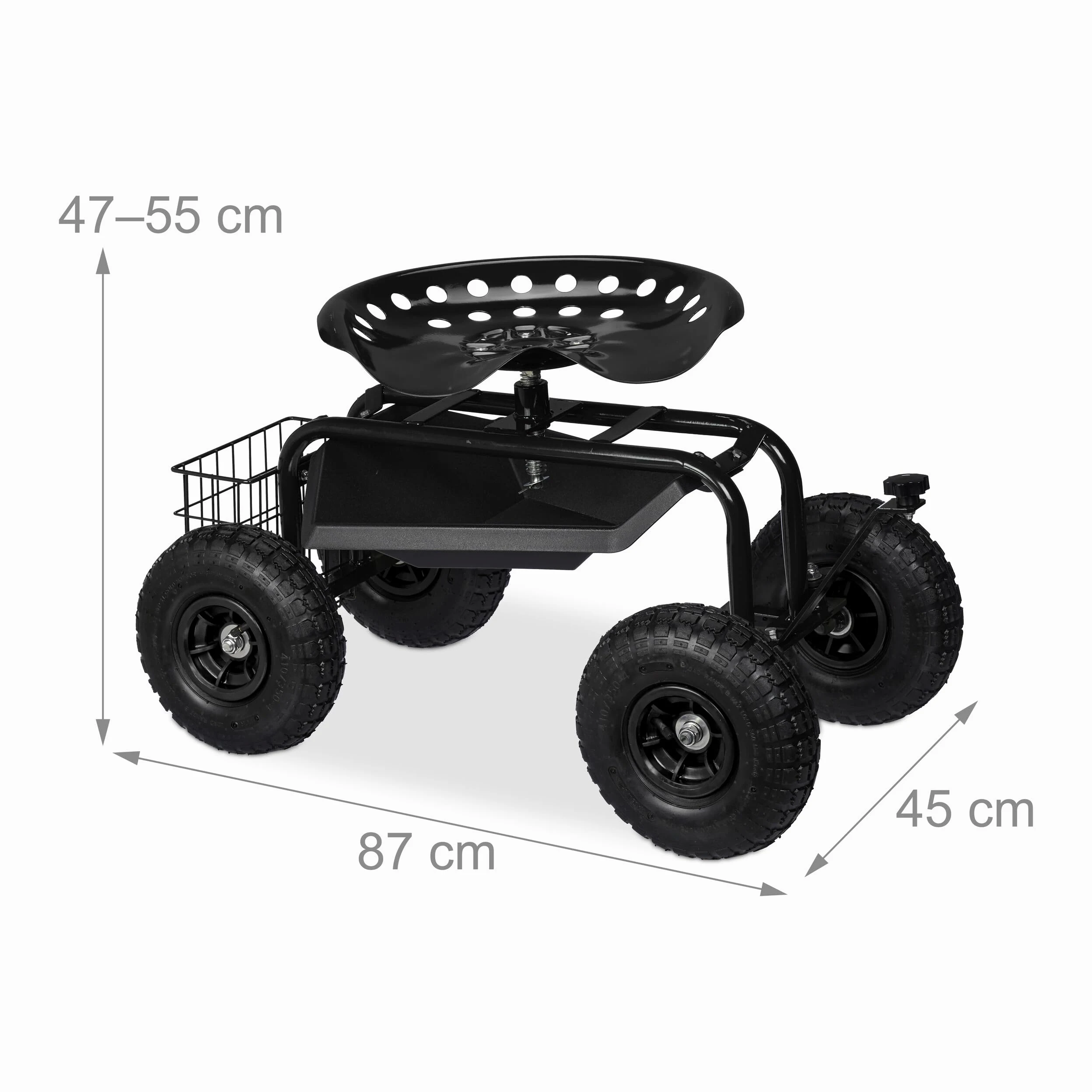 Relaxdays Siège Roulant de Jardin, réglable en Hauteur, 150 kg, Accessoire Jardinage, 4 Roues, Noir