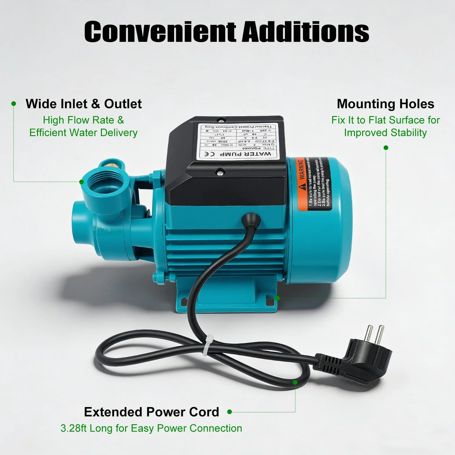 Pompe de jardin 370 W 220 V haute pression 2000 l/h 38 m pompe électrique