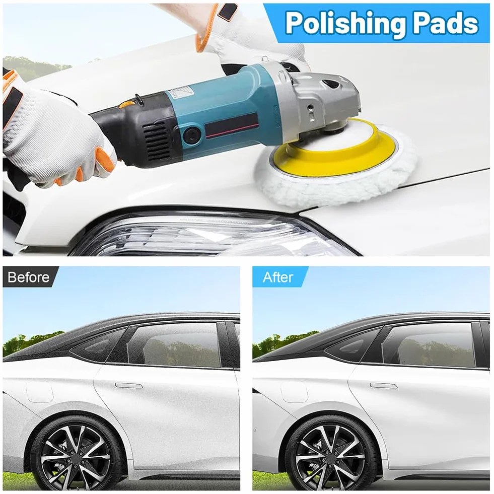 Flintronic Lot de 3 Tampons de Polissage en Laine D'agneau Ø 225 mm Système auto-agrippant