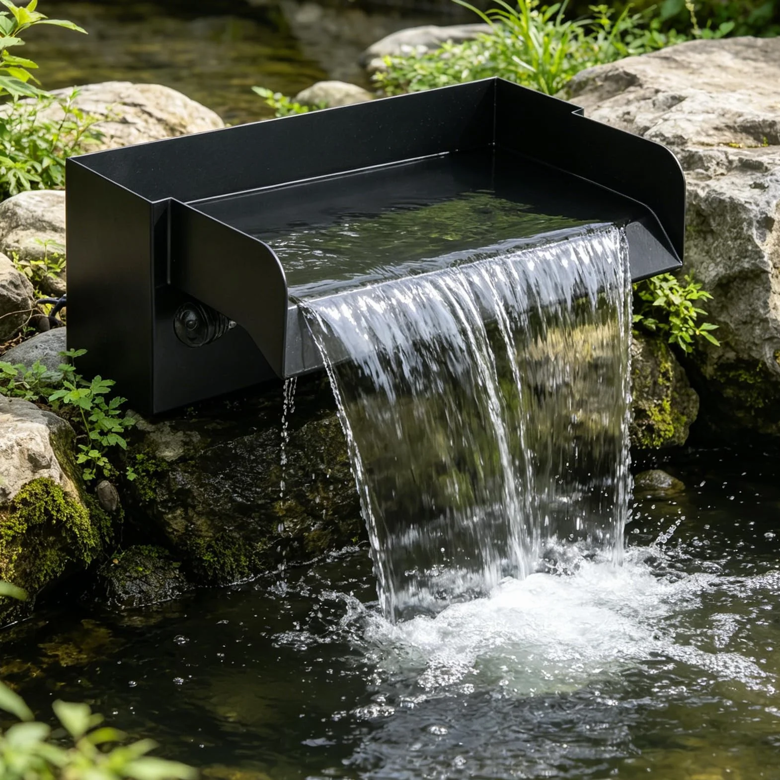 Cascade pour bassin de jardin 30 cm acier inoxydable kit complet pompe 45 W 3000 l/h