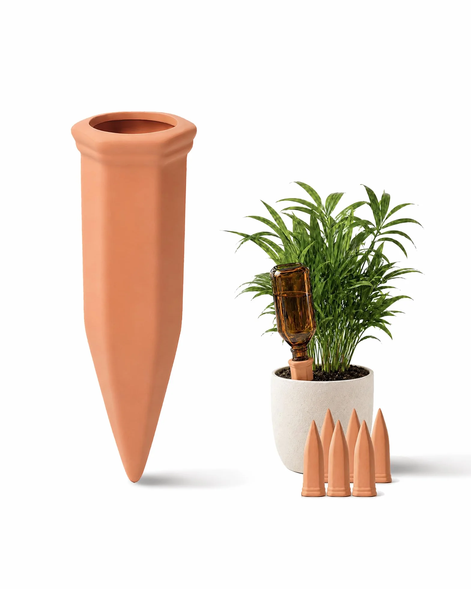 Bamworld Ollas d'Arrosage 6 Pièces Cônes d'Irrigation en Terre Cuite, Système Autonome Goutte à Goutte pour Plantes, Arrosage Automatique pour Vacances Jardin Intérieur et Extérieur