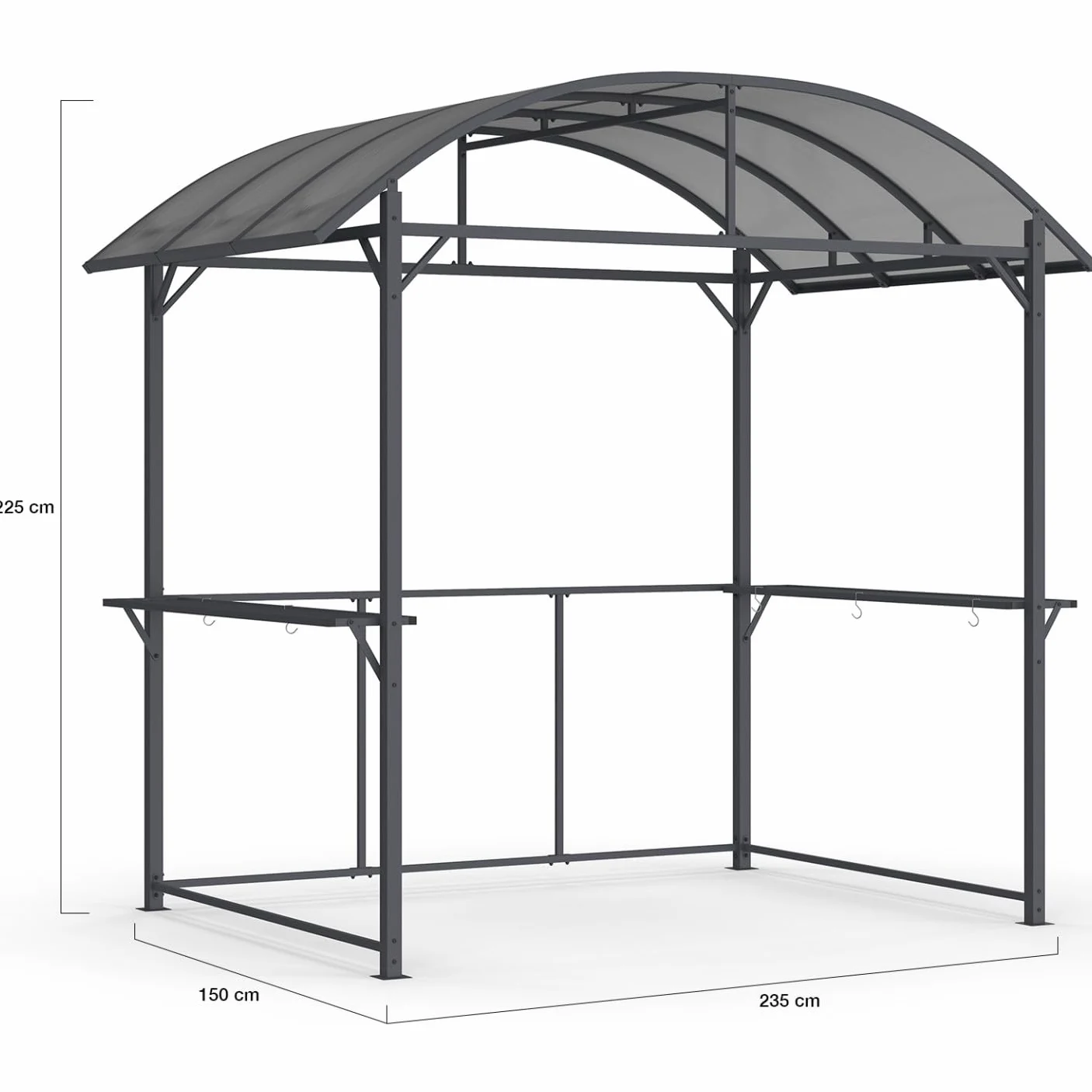 IDMarket - Abri pour Barbecue 240 x 150 x 220 cm avec étagères, en métal Gris et Toit en Polycarbonate