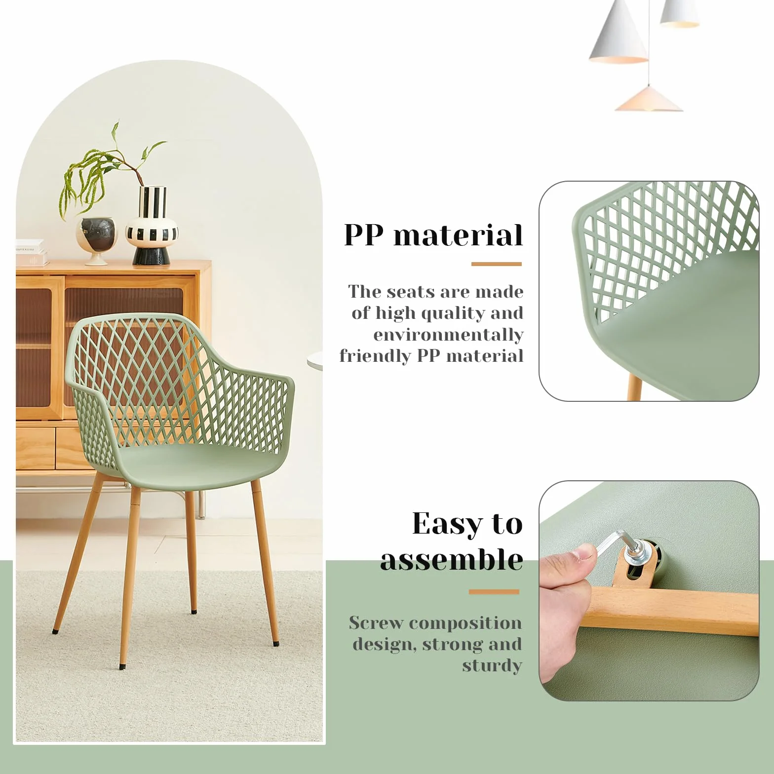 buybyroom Chaise de Jardin Exterieur Lot de 6, Chaise Plastique avec Accoudoir et Pied en Métal, Fauteuil Jardin Exterieur pour Terrasse,Balcon,Salle a Manger,Salon,Dossier à Design Ajouré,Grise-verte