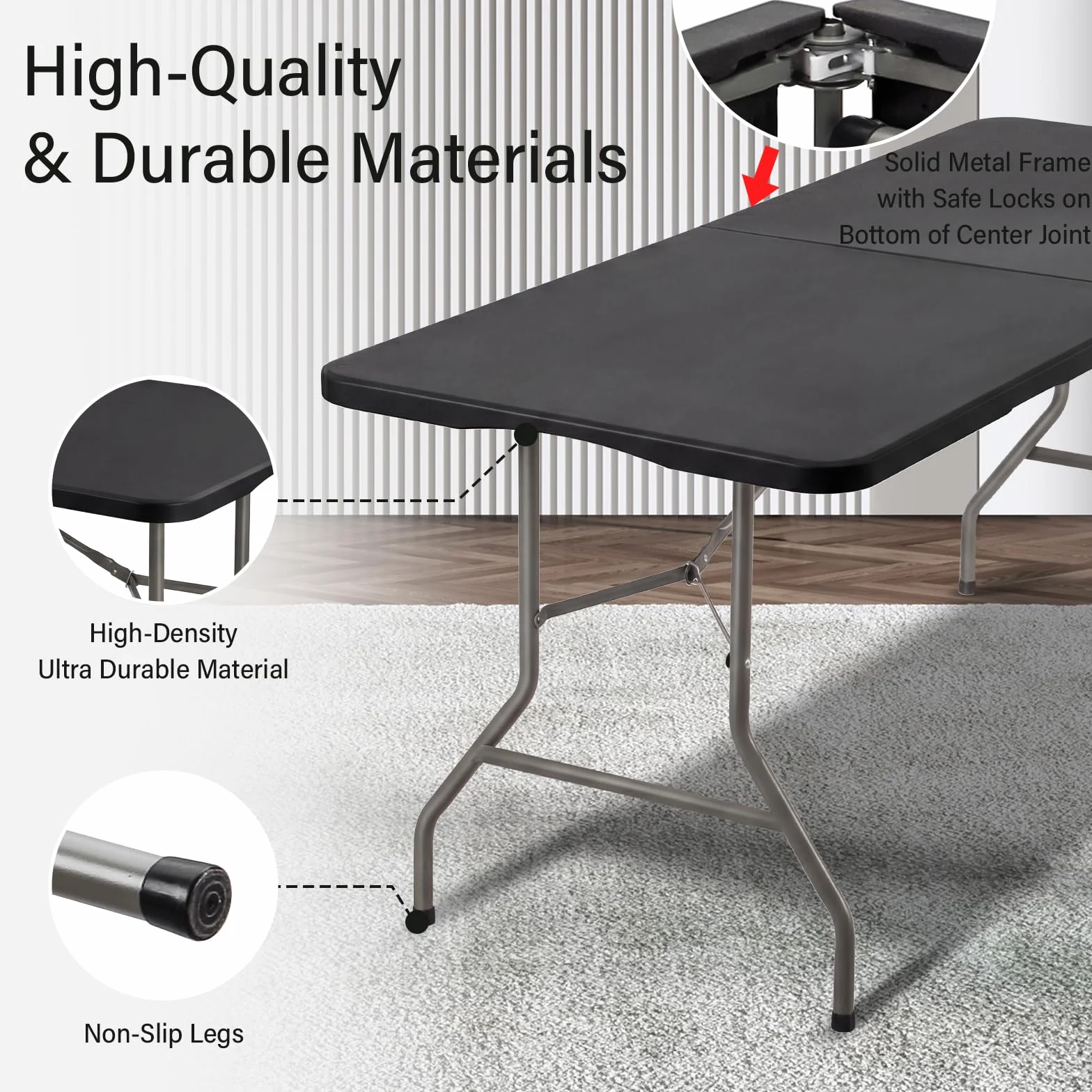 DEWINNER Table Pliante Camping 180 cm 150 kg HDPE 6 Places Noir